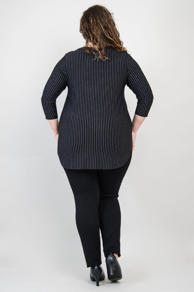 Jazz 3/4 Sleeve Top - Black & White Pin Stripe Bamboo Fabric Women's Blouse for Casual Wear & Office Outfits