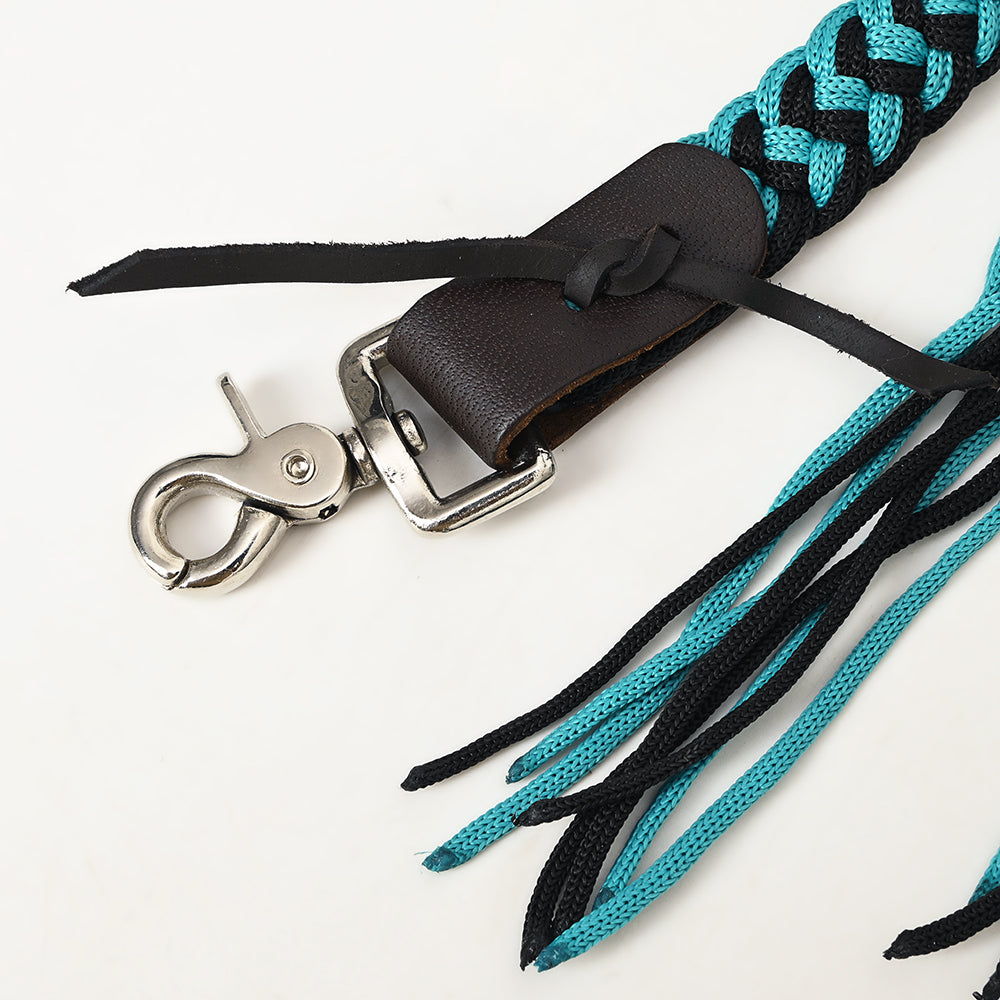 8 ft Hilason Western Horse Nylon Rope with Fringes & Snap - Black - Durable Training Lead for Horses, Ranch Work & Trail Riding