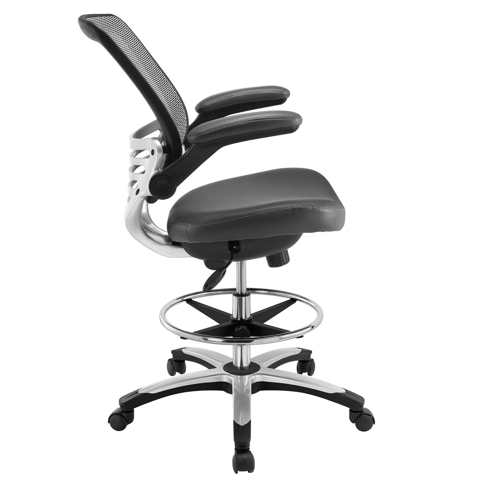 Modway EEI-211 Adjustable Height Drafting Chair with Flip-Up Arms - Ergonomic Office Chair for Reception Desk, Home Office & Studio - Gray Mesh Task Chair for Architects, Artists & Professionals