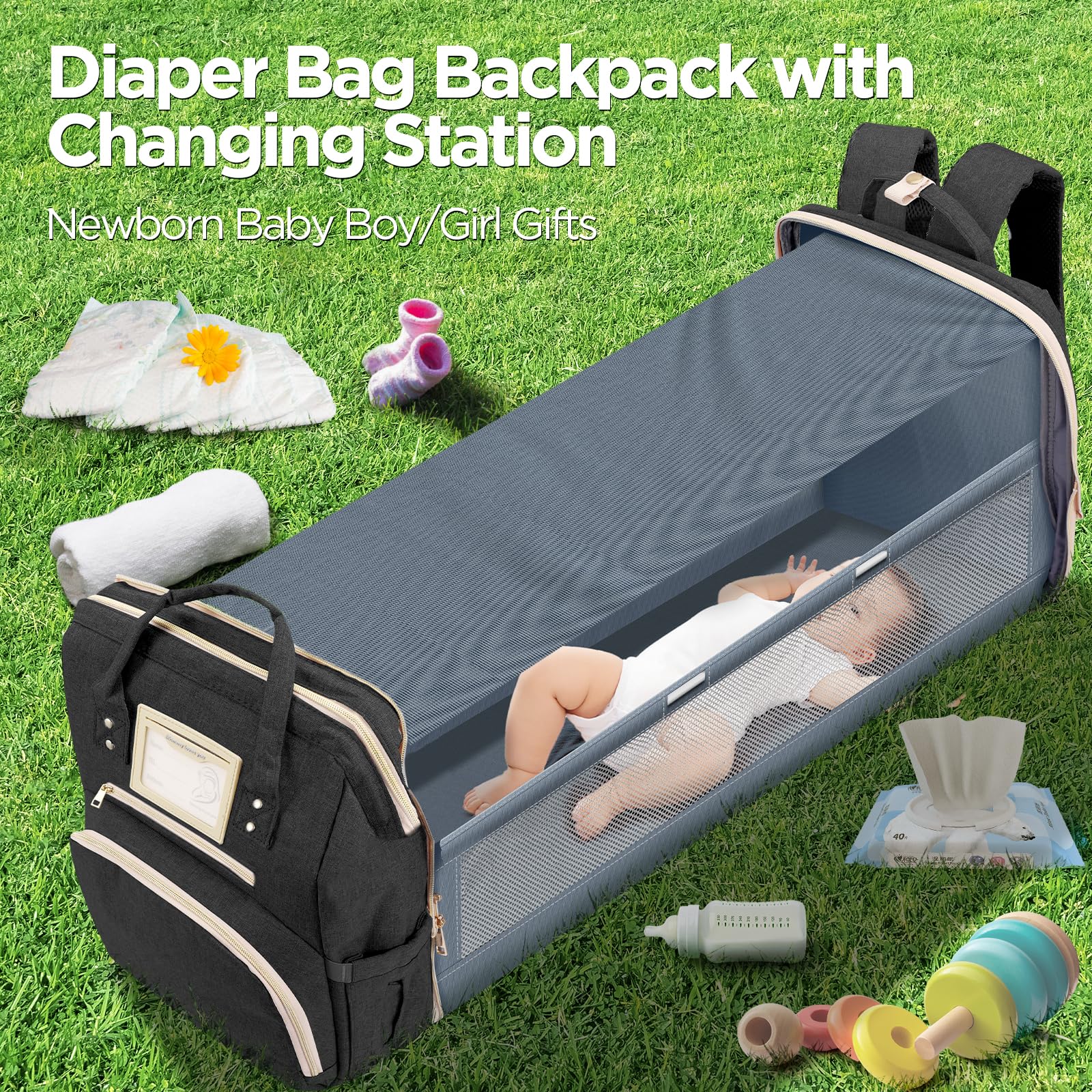 Lenski Diaper Backpack for Moms - Large Baby Bag with Changing Station & USB Charging Port - Perfect Baby Shower Gift, Registry Essential & New Mom Present - Ideal for Travel, Daycare & Everyday Use with Baby