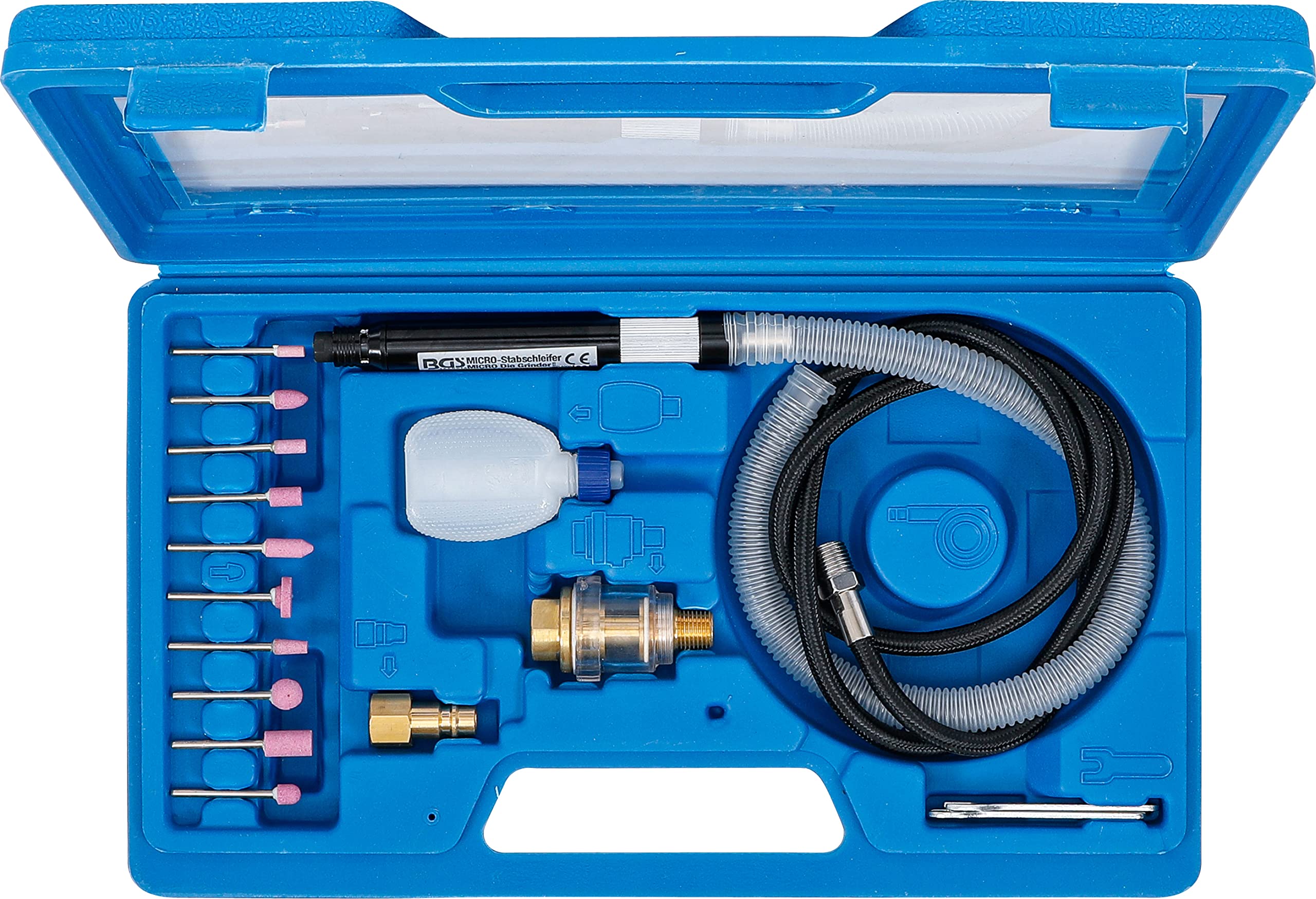 BGS 3249 Micro Air Grinder Kit - 17-Piece Professional Pneumatic Tool Set with Multiple Attachments (Multicolor) - Perfect for Metal Polishing, Engraving, and DIY Crafts
