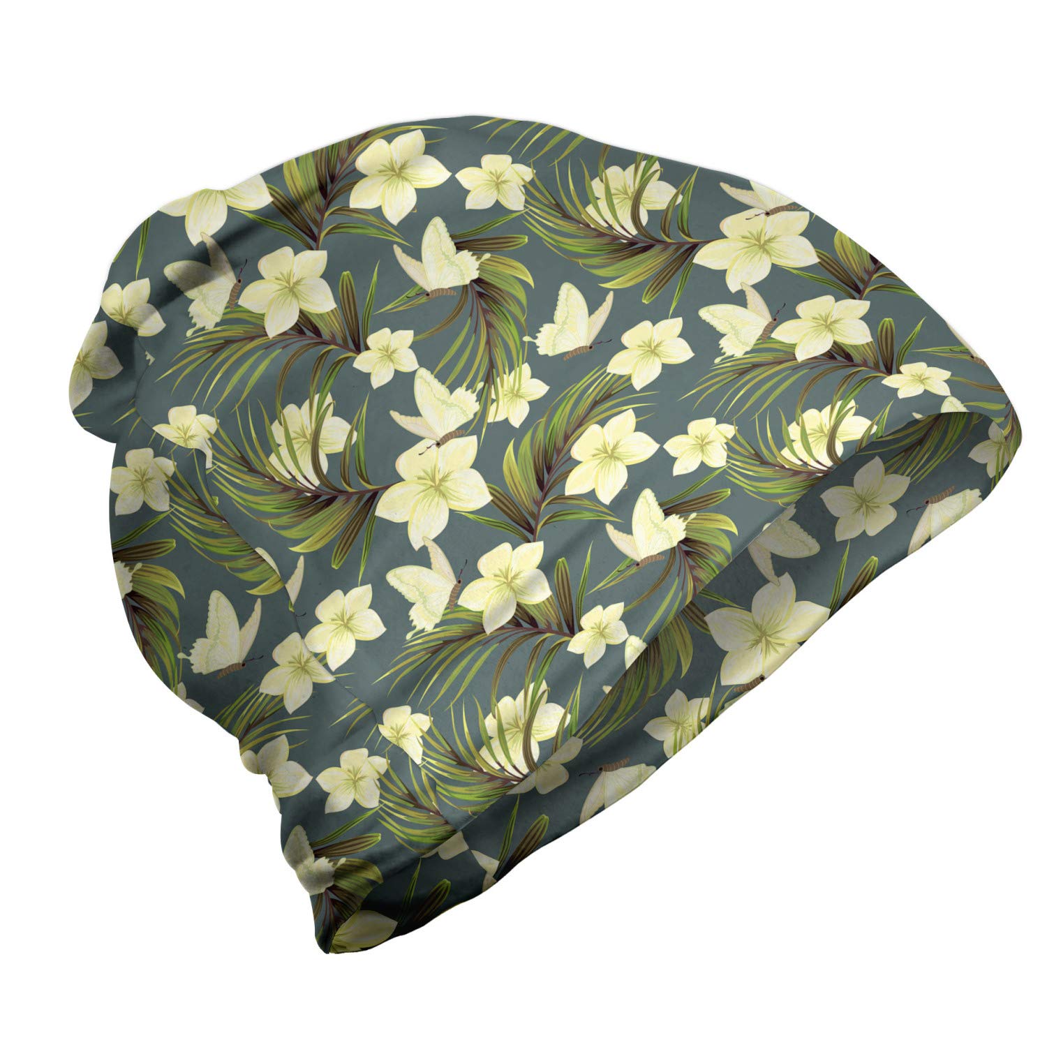 Ambesonne Unisex Beanie - Tropical Palm Leaf Design for Men & Women - Soft Warm Knit Hat for Hiking, Camping & Outdoor Winter Activities