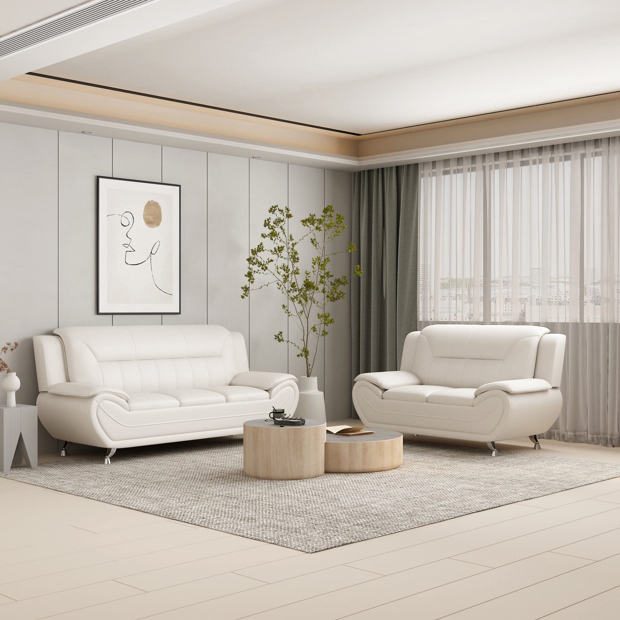 Michael Modern Faux Leather Loveseat with Stainless Steel Legs - Milky White Upholstered Sofa for Living Room | Perfect for Small Spaces, Apartments & Cozy Home Decor