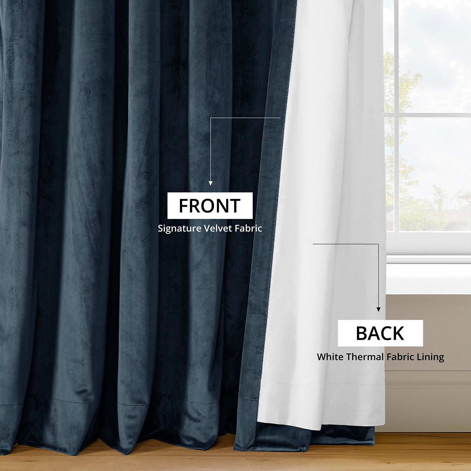 Midnight Blue Blackout Curtains with Grommet Top - Thermal Insulated Velvet Drapes for Bedroom & Living Room - Noise Reducing & Light Blocking Window Treatments for Home Decor
