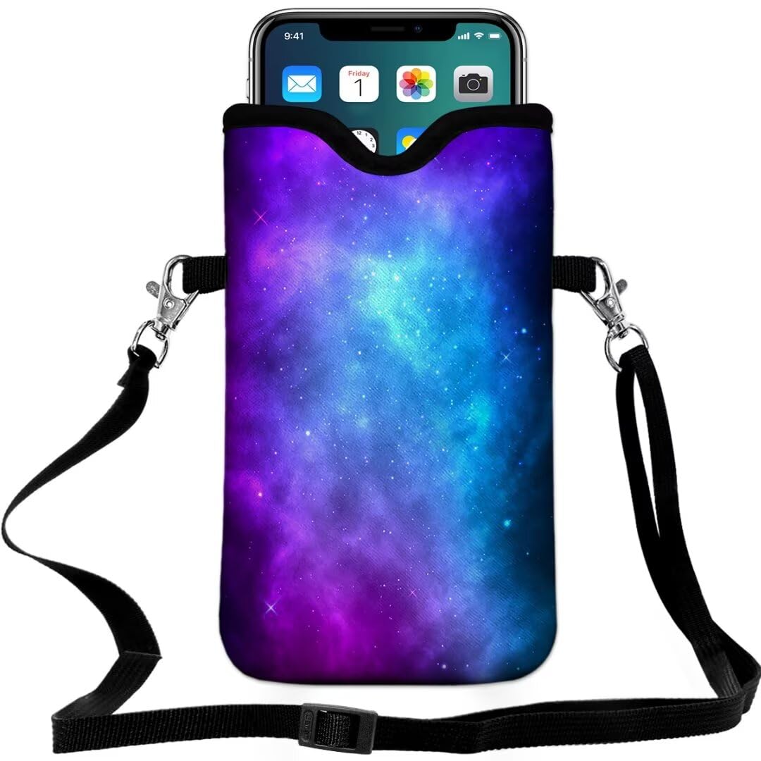 Neoprene Crossbody Phone Pouch with Lanyard - Compatible with iPhone 16/15/14/13/12 & Samsung Galaxy S24/S23+/A35 - Slim Protective Sleeve Case for Everyday Use, Travel & Outdoor Activities