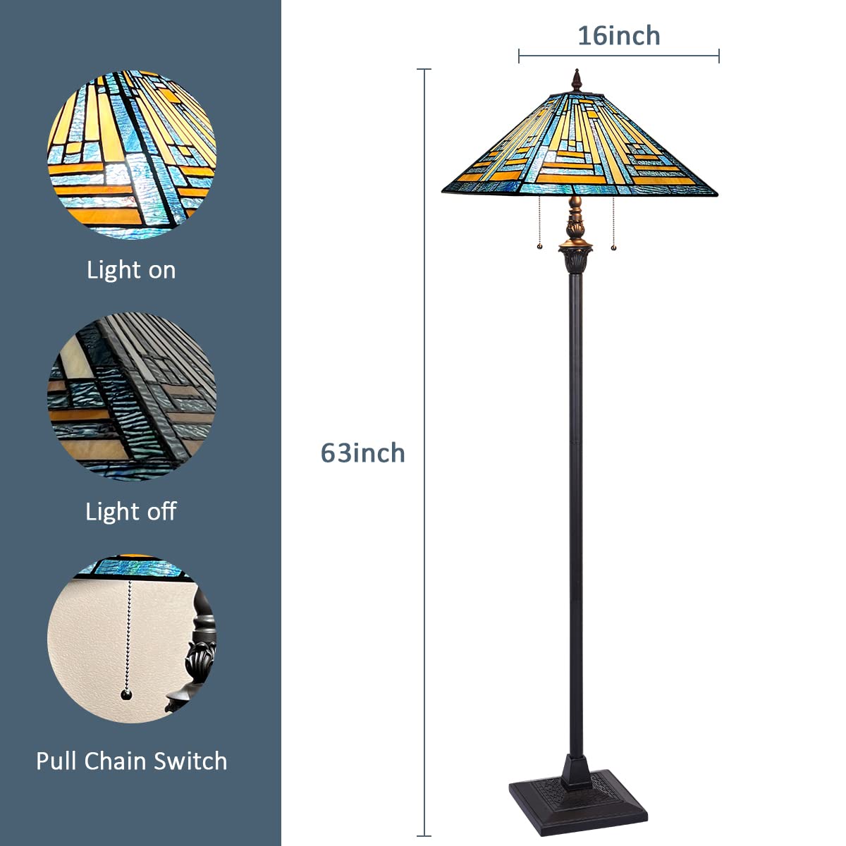 Tiffany Style Blue Stained Glass Floor Lamp - 16