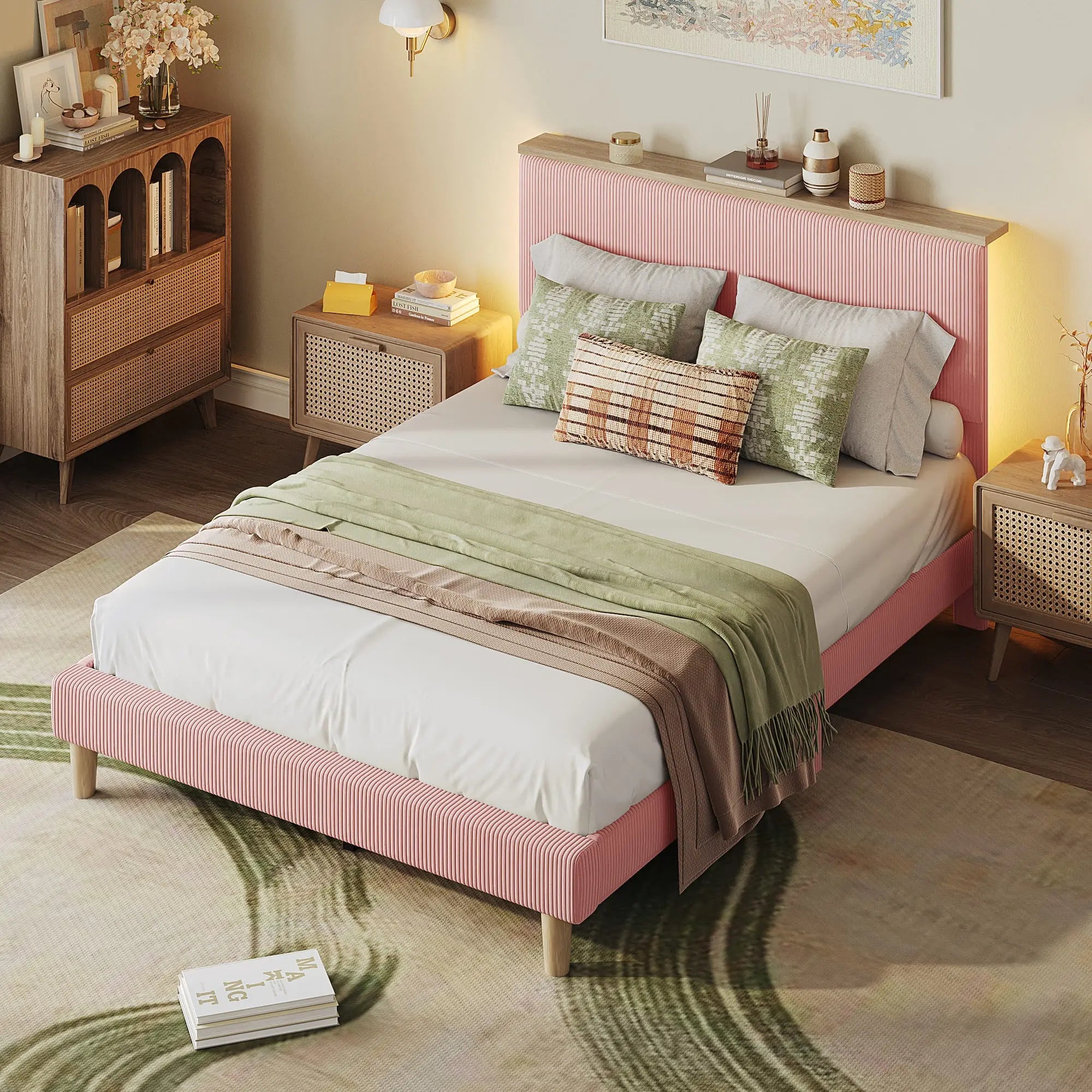 Bestier Queen Size Bed Frame with Upholstered Headboard - Sturdy Metal Platform Bed with Noise-Free Support - Perfect for Master Bedrooms, Guest Rooms & Apartments