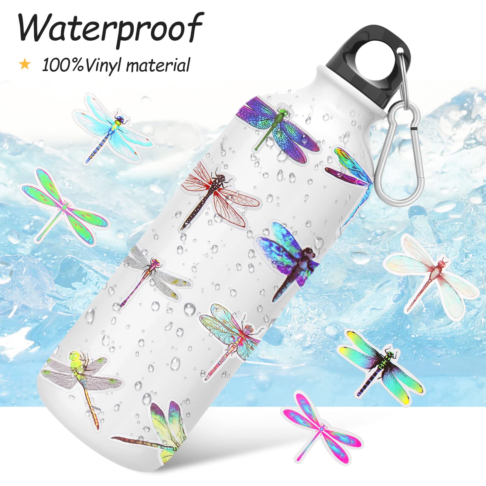 100 Pcs Dragonfly Stickers - Waterproof Vinyl Decals for Water Bottles, Laptops, Cars, Skateboards | Beautiful Insect Decor for DIY Crafts, Scrapbooking & Luggage Personalization