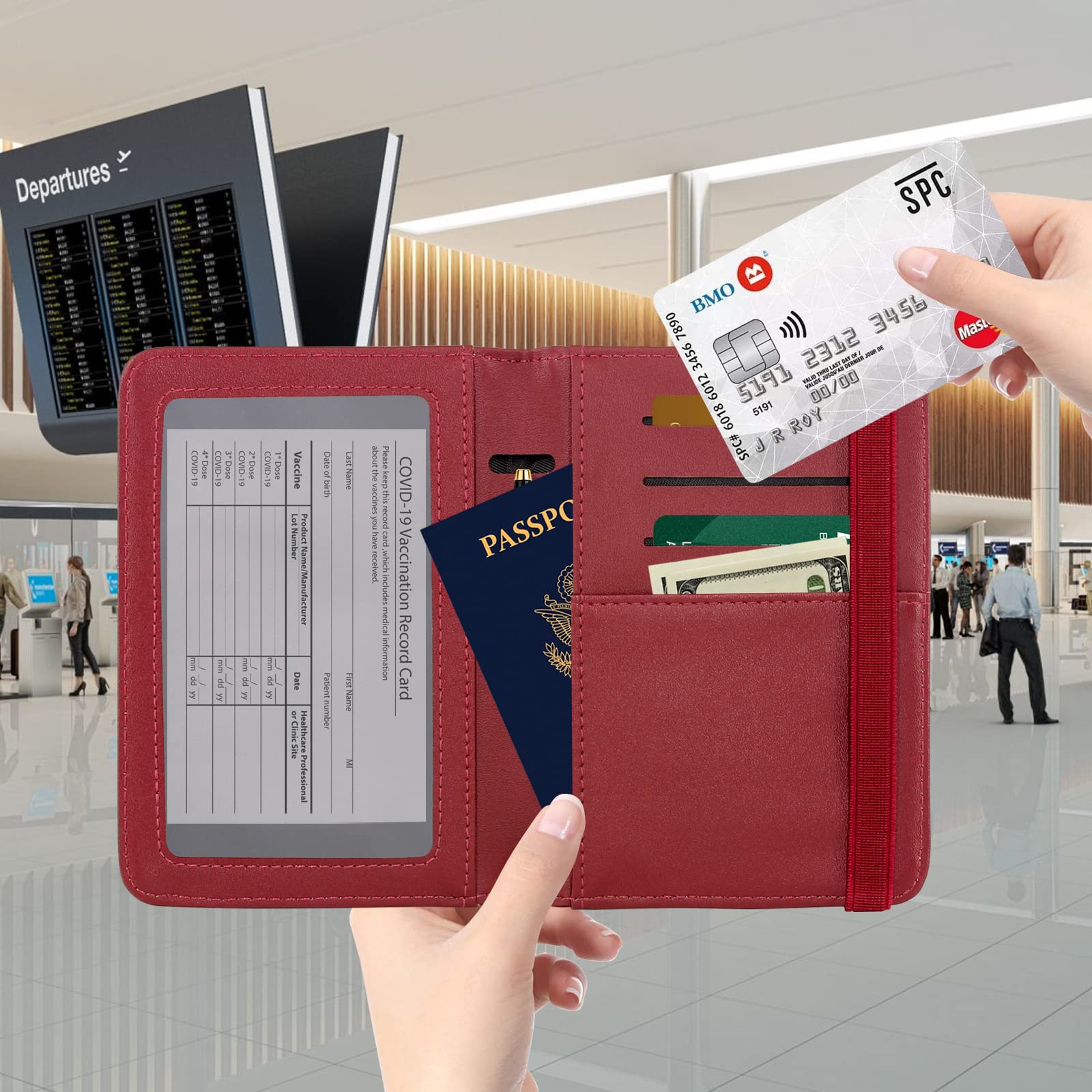 ZOPPEN RFID Blocking Passport Holder Wallet for Women & Men - Travel Document Organizer with Secure Cover Case - Perfect for Airports, Vacations & Business Trips (Wine)