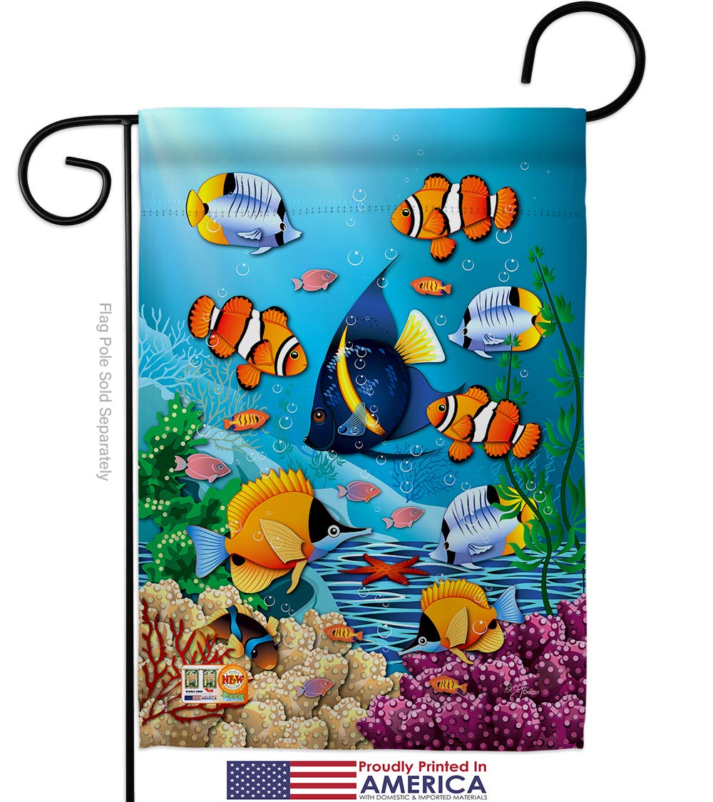 Premium Coral Life Garden House Flags Set - 28x40 Inch Nautical Ocean Animal Decor with Sea Creatures & Fish - Outdoor Summer Marine Yard Banner - Made in USA - Perfect for Beach House, Poolside & Coastal Themed Decorations