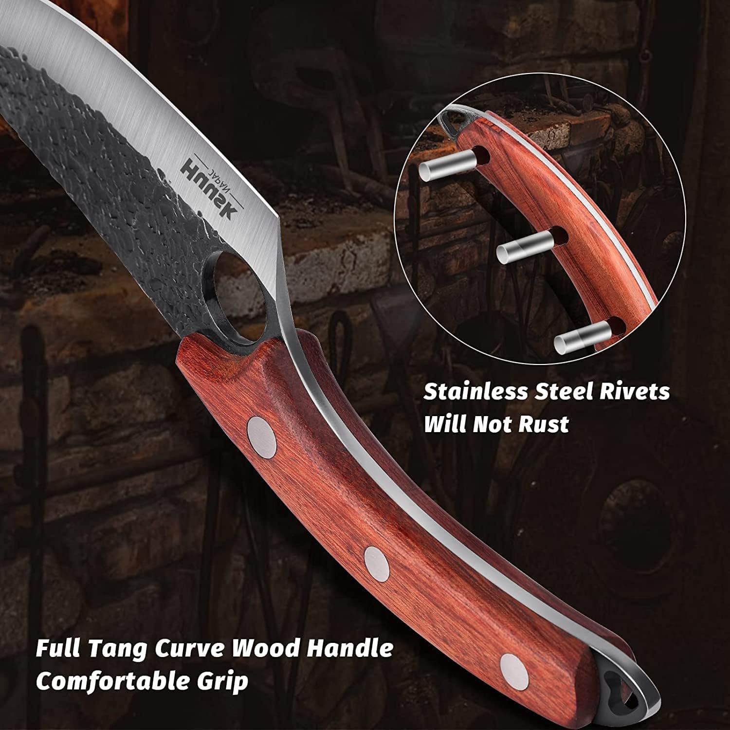 Premium Huusk Viking Knives - Japanese Style Forged High Carbon Steel Meat Cleaver & Boning Knife with Sheath - Professional Chef Knives for Kitchen, Camping, BBQ - Perfect Thanksgiving & Christmas Gifts for Home Cooks and Outdoor Enthusiasts