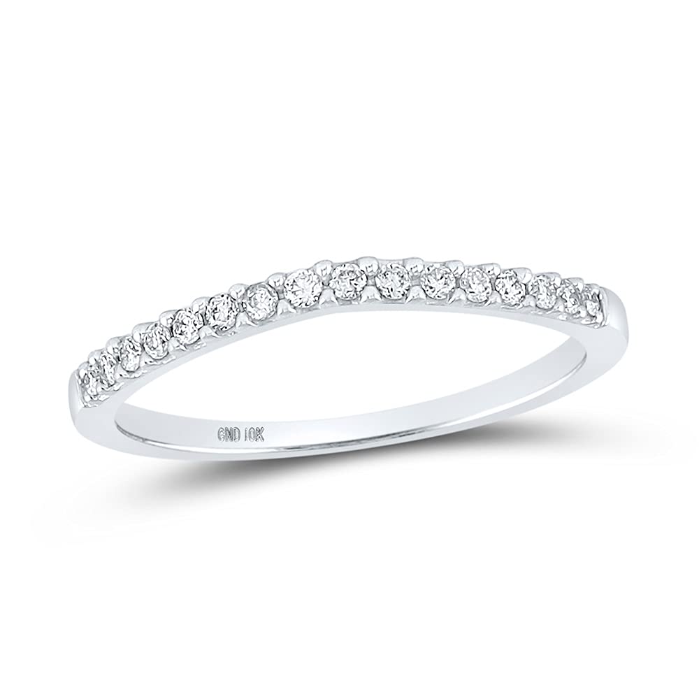 10K White Gold Women's Round Diamond Wedding Band Ring - 1/6 Cttw, Elegant Contoured Design for Bridal Jewelry & Anniversary Gifts