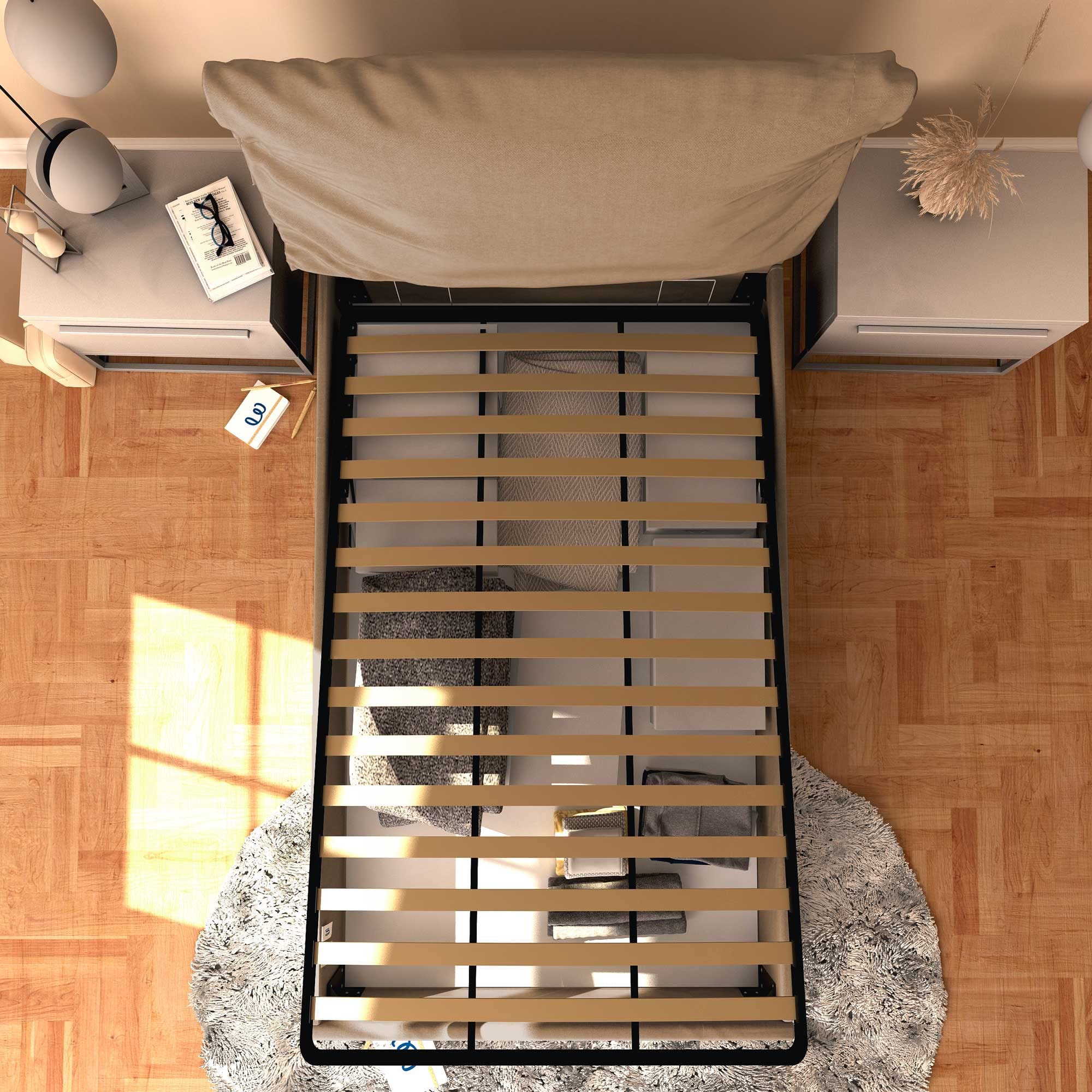Baldiflex Single Bed with Storage - Licia Soft Synthetic Leather Upholstery, Slatted Base for Single Mattresses, 120 x 200 cm, Padded Headboard, Taupe Grey - Perfect for Small Bedrooms, Guest Rooms & Studio Apartments