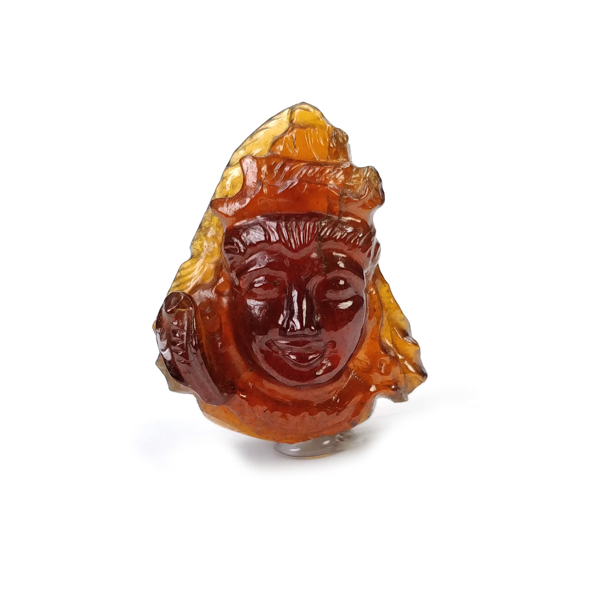 Natural Hessonite Garnet Gemstone Carving - 25.00cts Untreated Hand Carved Lord Shiva Statue 23x19mm | Spiritual Meditation, Yoga Decor, Hindu Altar Gift (With Video)