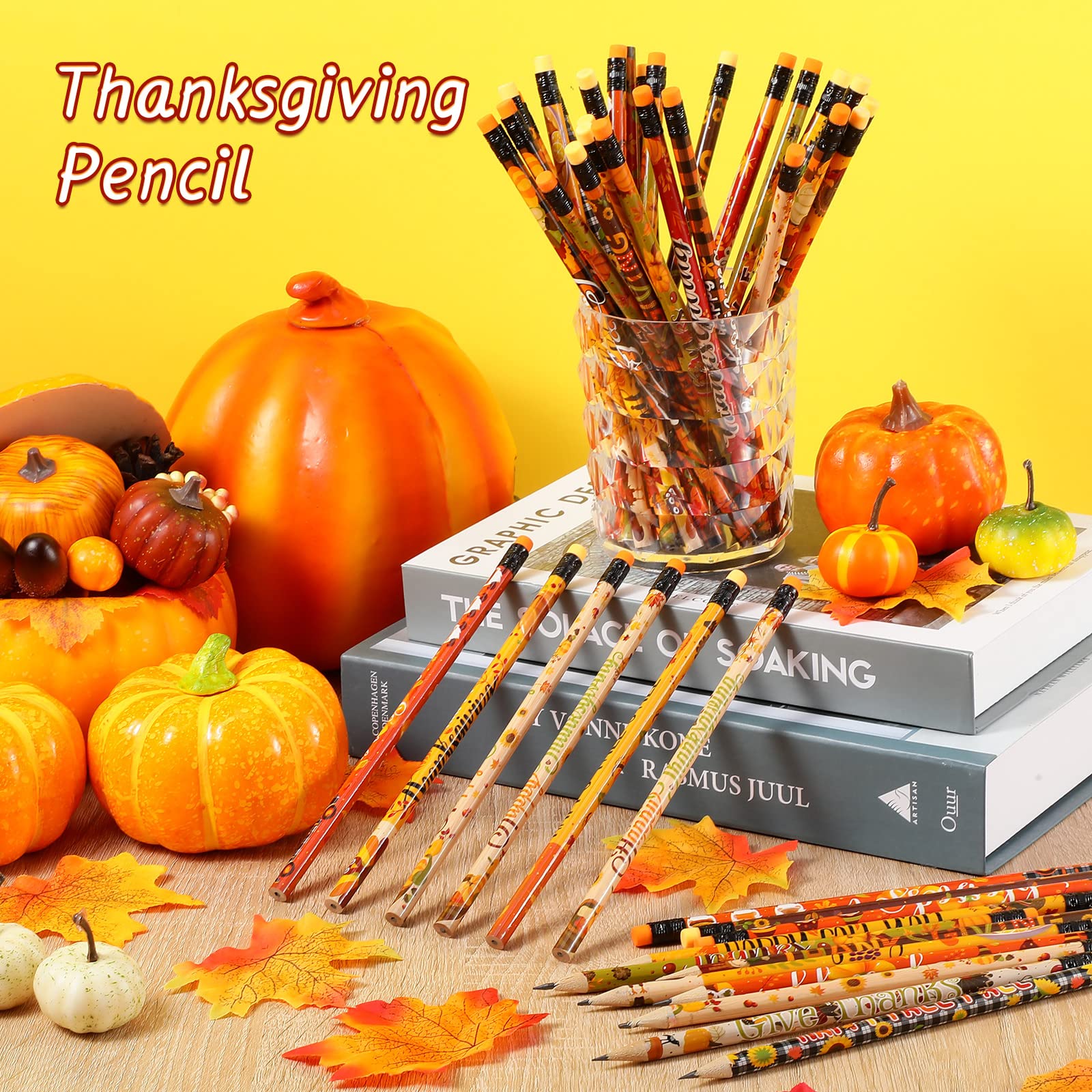 60 Pcs Thanksgiving Pencils Bulk - Fall Themed Wooden Pencils with Erasers for Kids, Students & Classroom Rewards - Perfect for Thanksgiving Gifts, School Supplies & Autumn Crafts