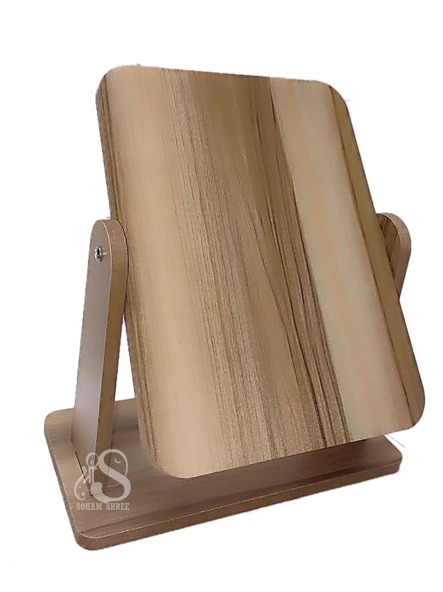 KALSUTANSHI® 360° Rotatable Wooden Tabletop Makeup Mirror - Adjustable Vanity Mirror with Bamboo Stand for Bedroom, Bathroom & Desk | Perfect for Makeup, Skincare & Hair Styling (Square)
