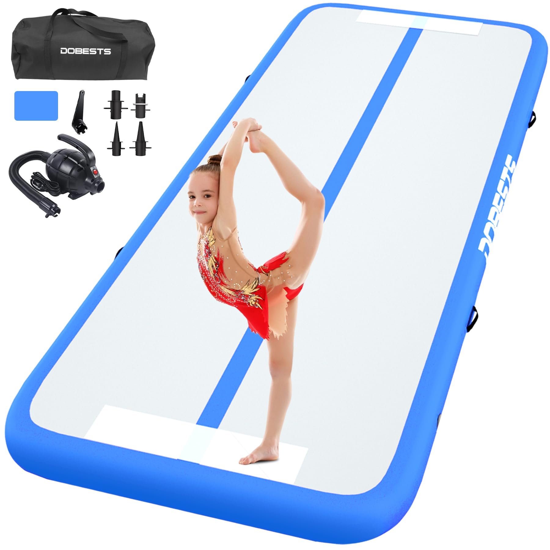 DOBESTS Inflatable Gymnastics Air Mat Tumble Track - 6.6ft/10ft/13ft/16ft/20ft Training Mat with Electric Pump for Home Gym | Perfect for Kids Gymnastics Practice, Backyard Play & Indoor Fitness Training