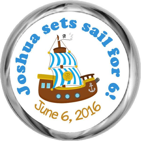 Custom Pirate Ship HERSHEY KISSES Stickers - Personalized Candy Wrappers for Baby Shower, Birthday Party Favors & Pirate Theme Events (#HKS332)