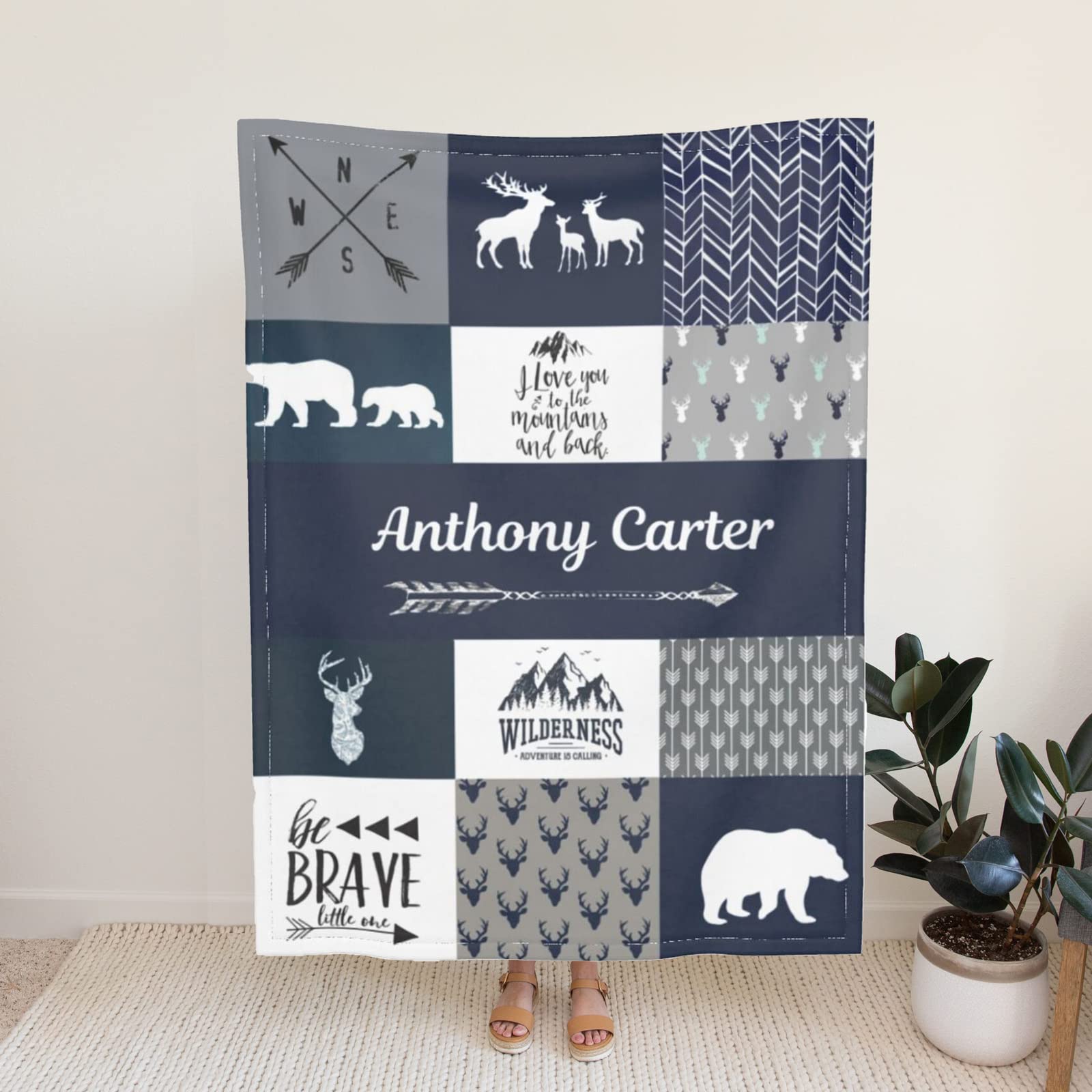 Personalized Baby Blankets with Name - Custom Woodland & Hat Design for Boys, Girls & Kids - Perfect for Nursery, Gifts & Photo Props