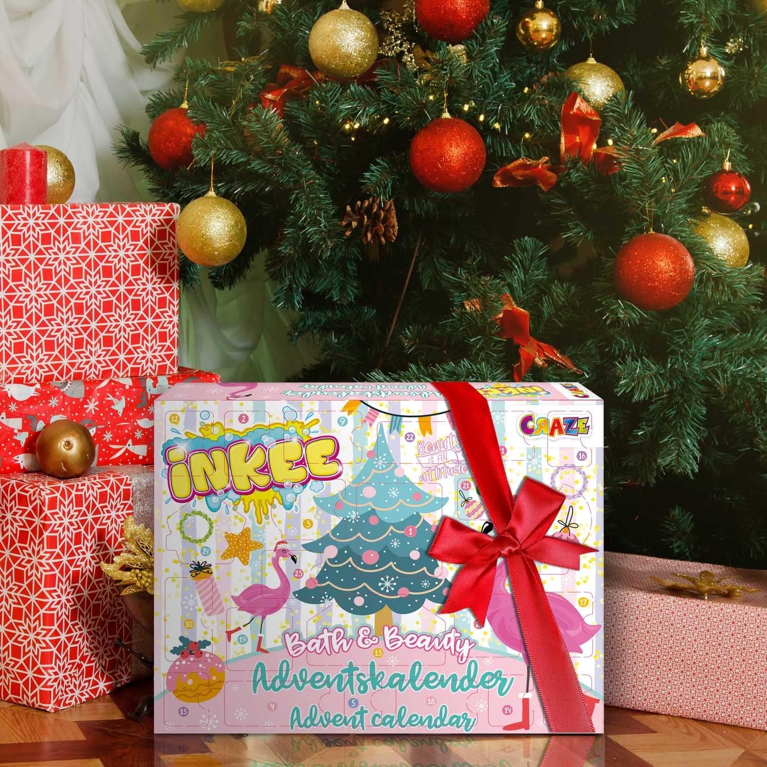 INKEE Advent Calendar with Toys for Kids - Christmas Countdown with Bath Bombs & Hair Accessories - Perfect Gift for Boys & Girls - Fun Holiday Surprises for December