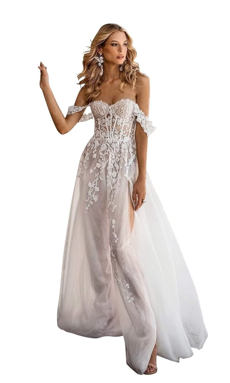 Elegant Lace Beach Wedding Dresses 2023 - Boho Beaded Bridal Gowns for Women | Perfect for Destination Weddings, Beach Ceremonies & Romantic Boho Chic Style