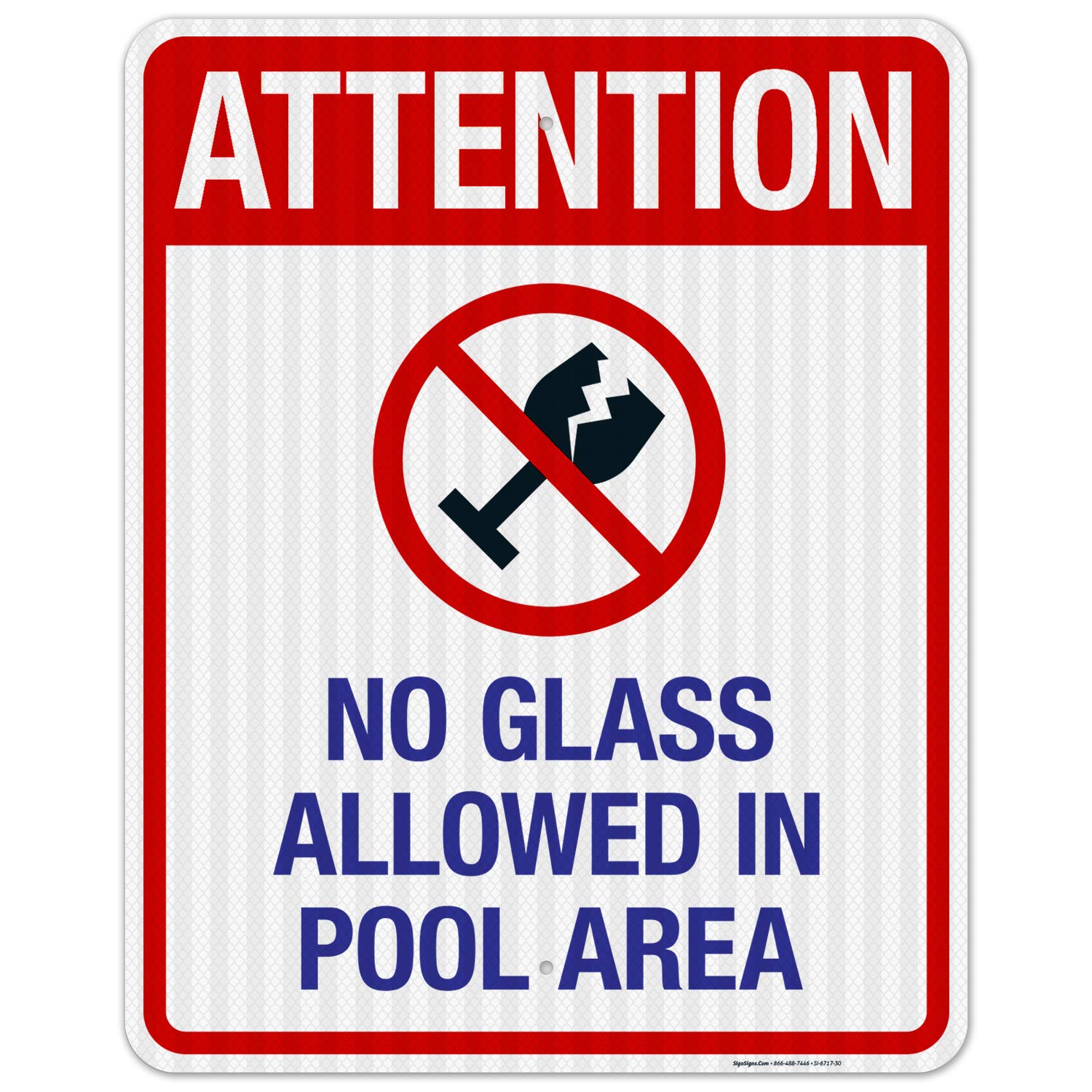 No Glass Allowed in Pool Area Sign - 24x30 Inches Reflective Aluminum Pool Safety Sign - Durable 3M EGP .080 Aluminum, Fade Resistant - Perfect for Public Pools, Water Parks & Backyard Swimming Areas