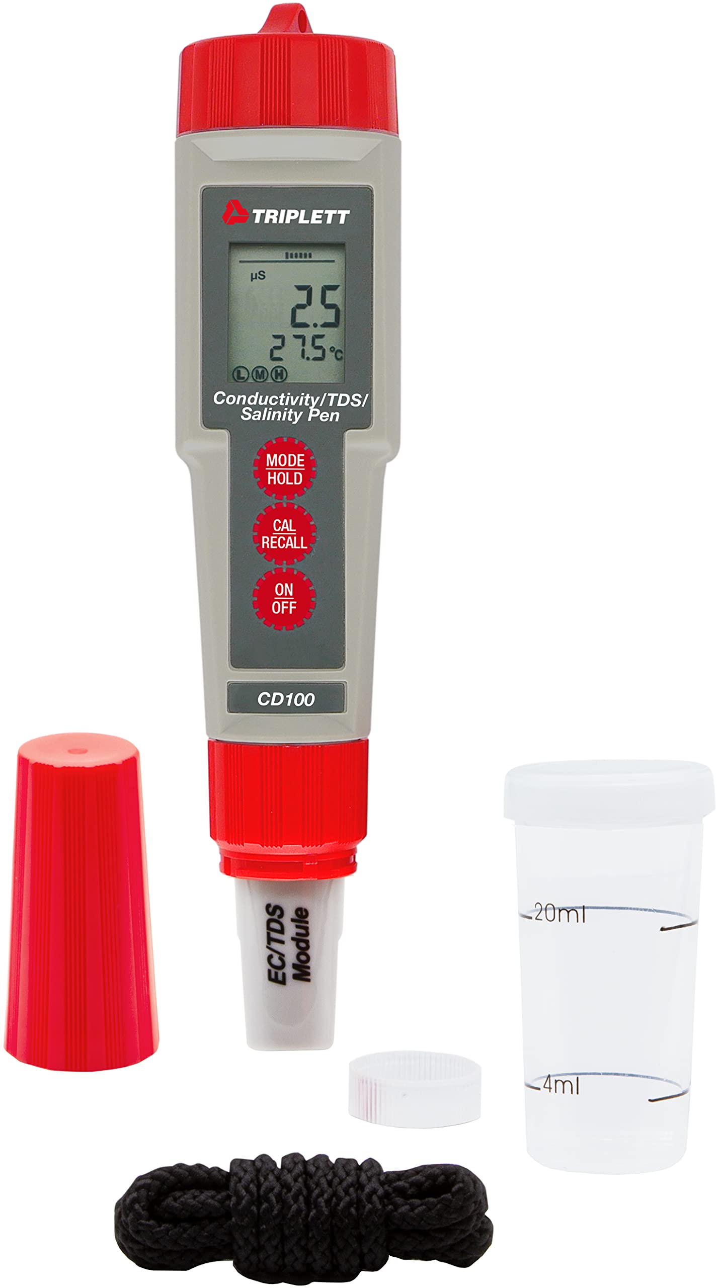 Triplett CD100 Waterproof Conductivity TDS Salinity Meter Pen with Temperature Sensor - Ideal for Aquariums, Pools, Hydroponics & Water Quality Testing