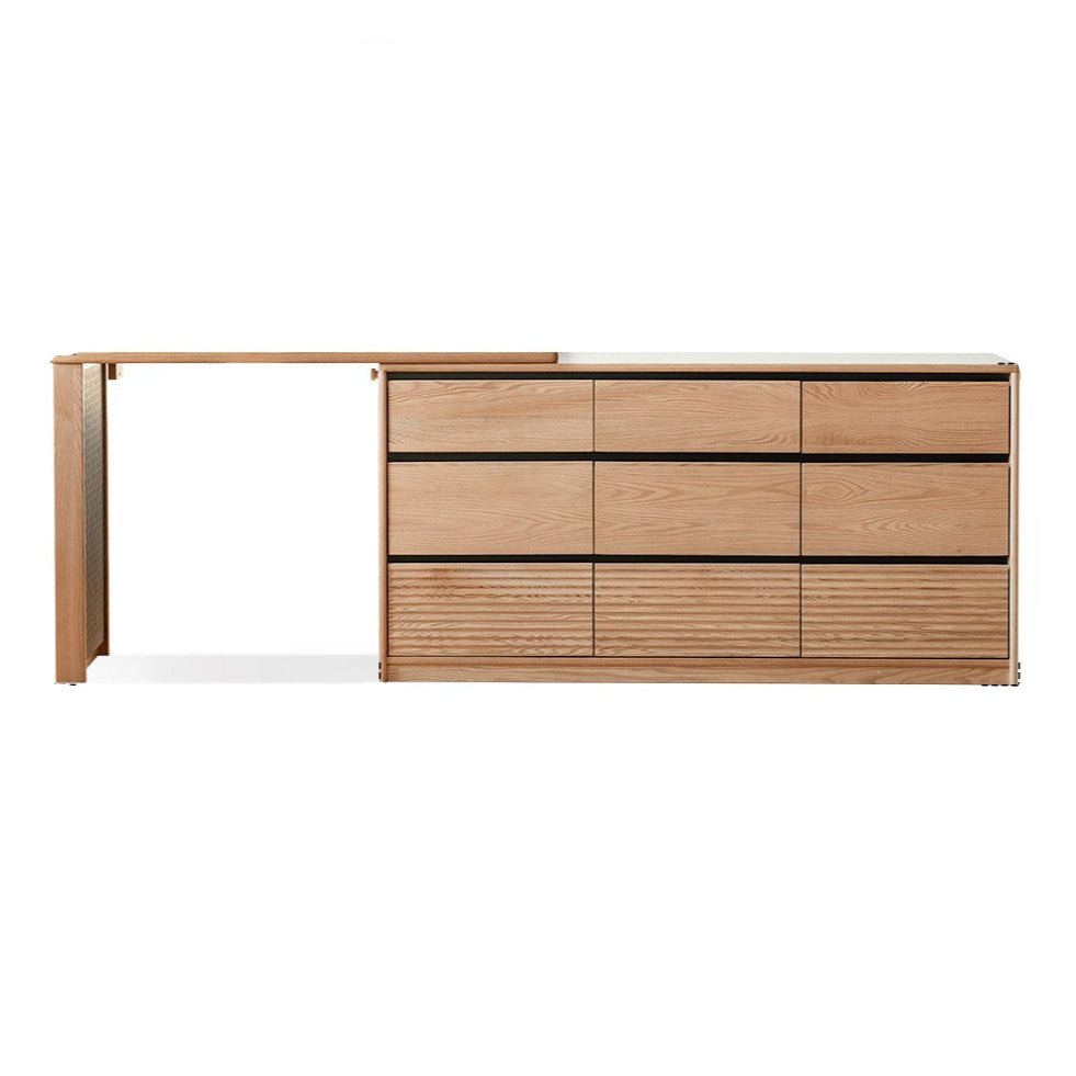 Solid Oak Wood Modern Extendable Dressing Table - Adjustable Vanity Desk for Makeup & Skincare - Perfect for Bedroom, Dorm, or Apartment