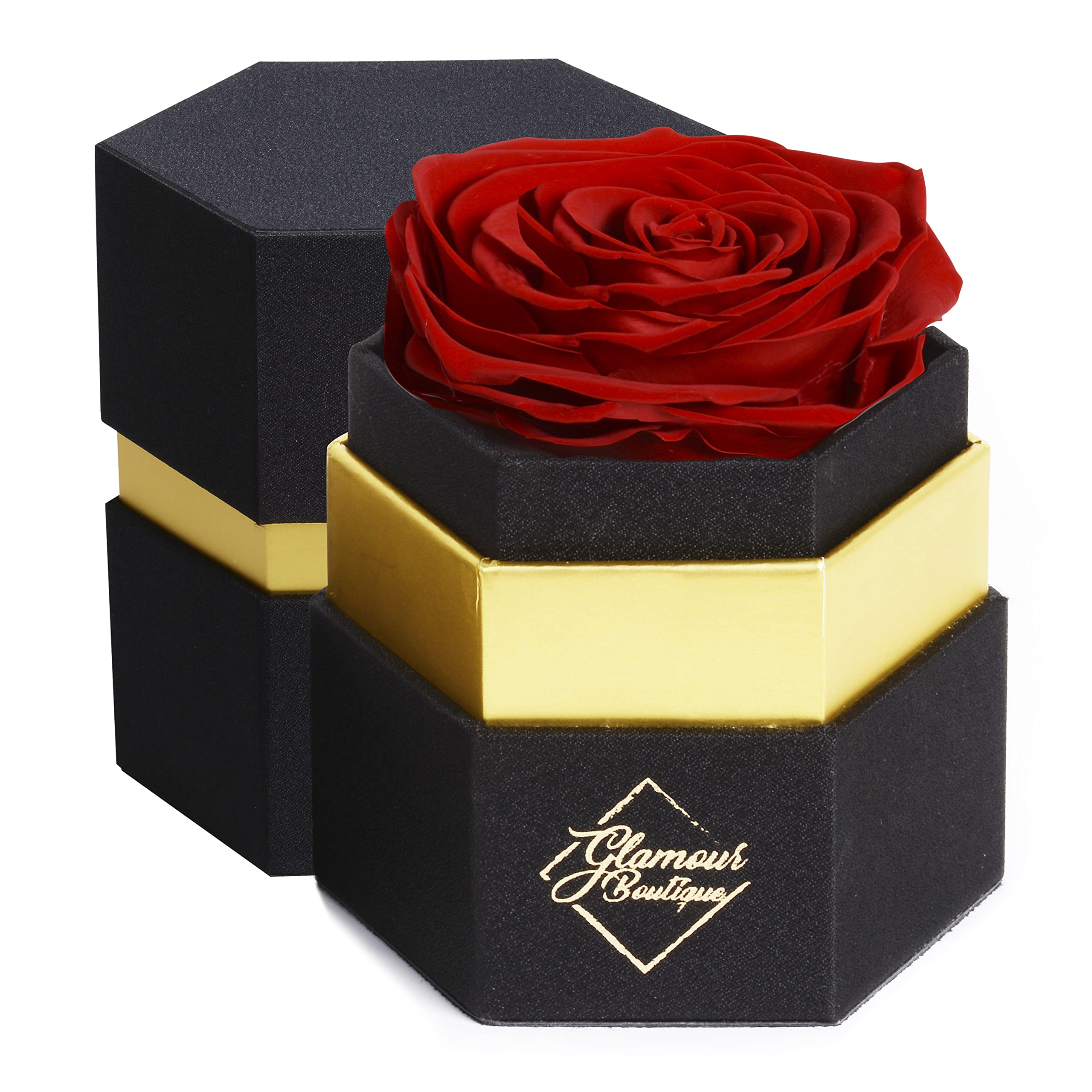 Hexagon Single Rose Forever Box - Preserved Roses in a Box That Last 1 Year, Eternal Rose Gift for Anniversary, Valentine's Day & Wedding - Perfect for Romantic Surprises, Home Decor & Luxury Gifting