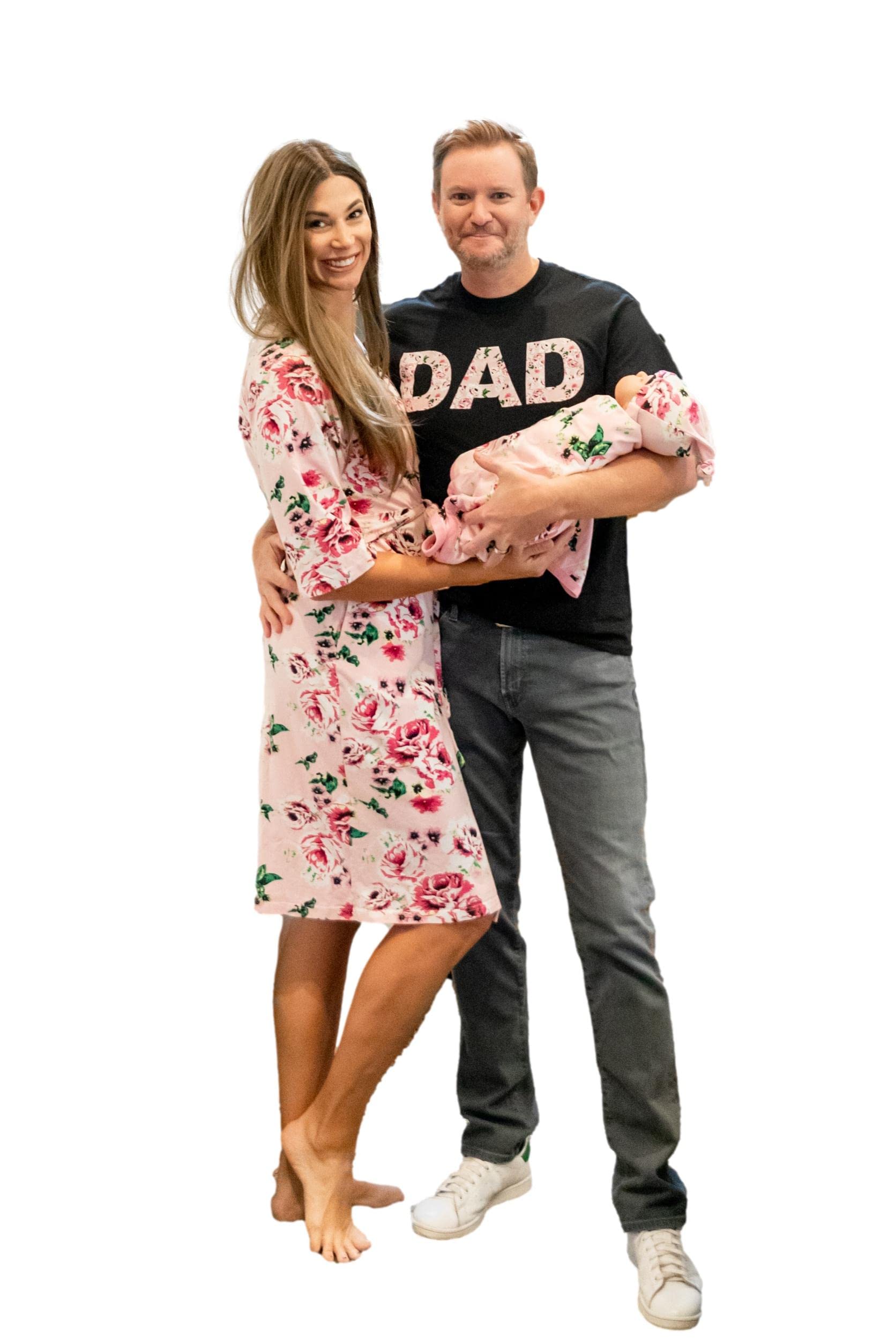 Baby Be Mine Maternity Nursing Robe, Newborn Swaddle Blanket & Daddy T-Shirt Set - Soft Hospital Delivery Gown & Baby Girl Gift for New Parents | Perfect for Breastfeeding, Skin-to-Skin Bonding & Newborn Photography