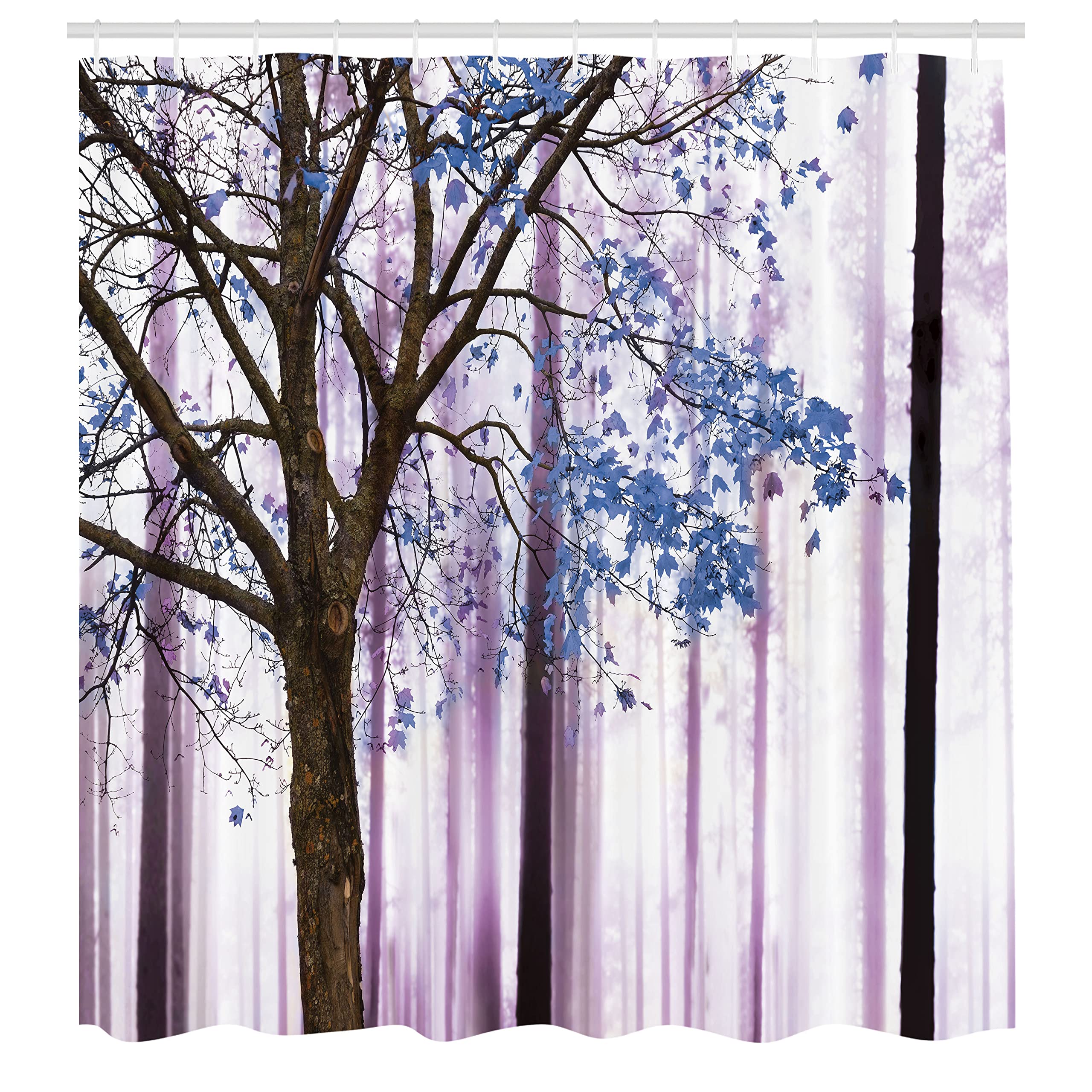 Ambesonne Autumn Shower Curtain - Abstract Woodland Print with Lonely Tree Leaves, 69x84 Inch Lavender Blue Fabric Bathroom Decor Set with Hooks | Perfect for Fall Home Decor, Cozy Bathroom Makeover & Seasonal Gift Ideas