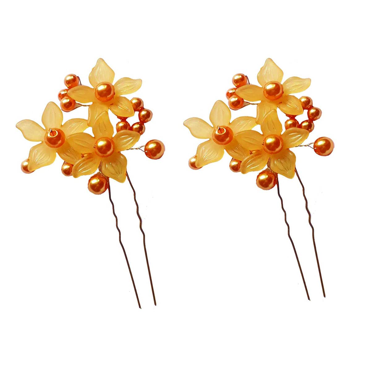 VinsBond Elegant Floral Juda Pin Hair Clip - Yellow Hair Accessories for Women (Pack of 2) | Perfect for Weddings, Parties & Everyday Style
