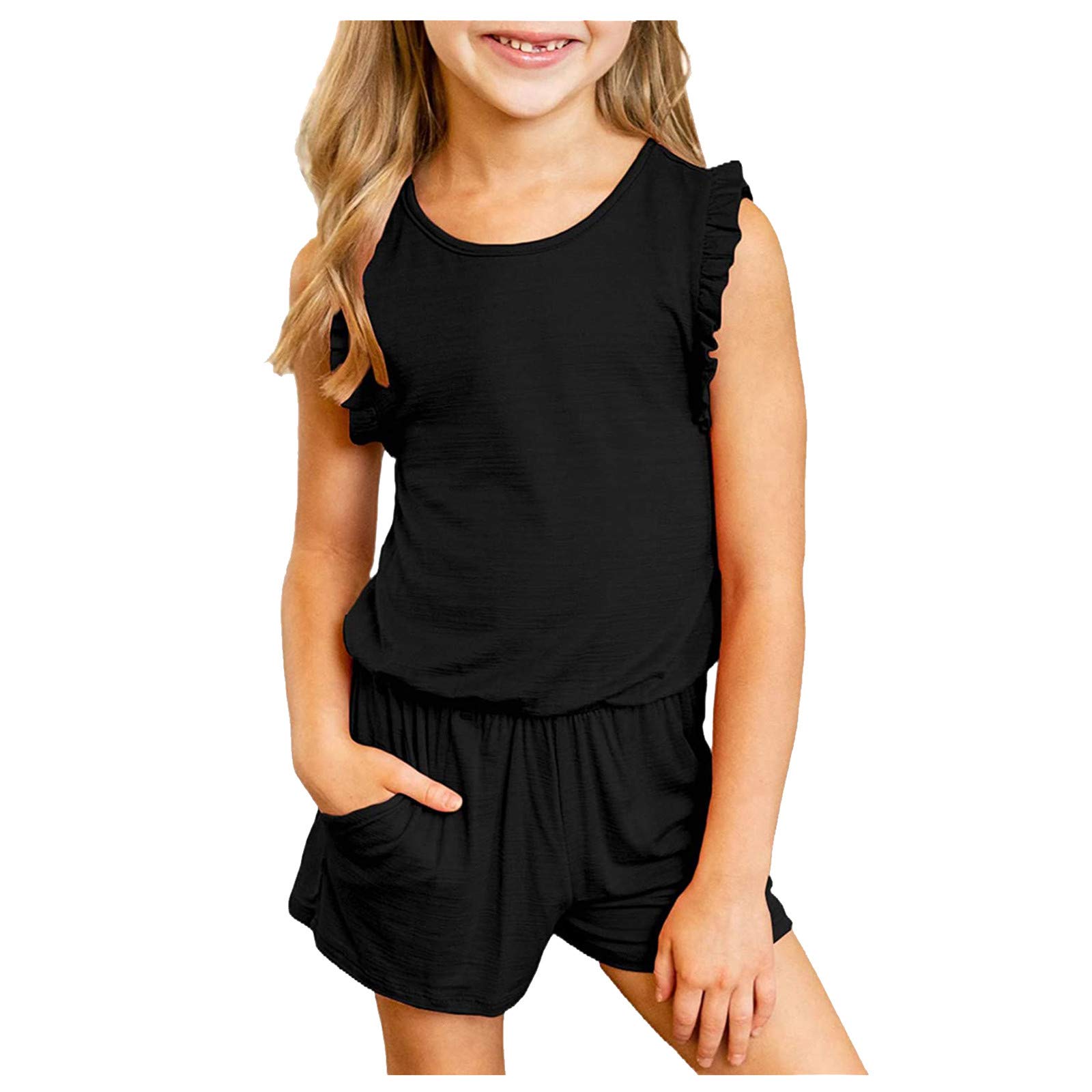 XGao Girls' Sleeveless Romper Jumpsuit with Ruffles & Pockets - Cute Summer Outfit for Toddler Playdates, Beach Trips & Photo Shoots