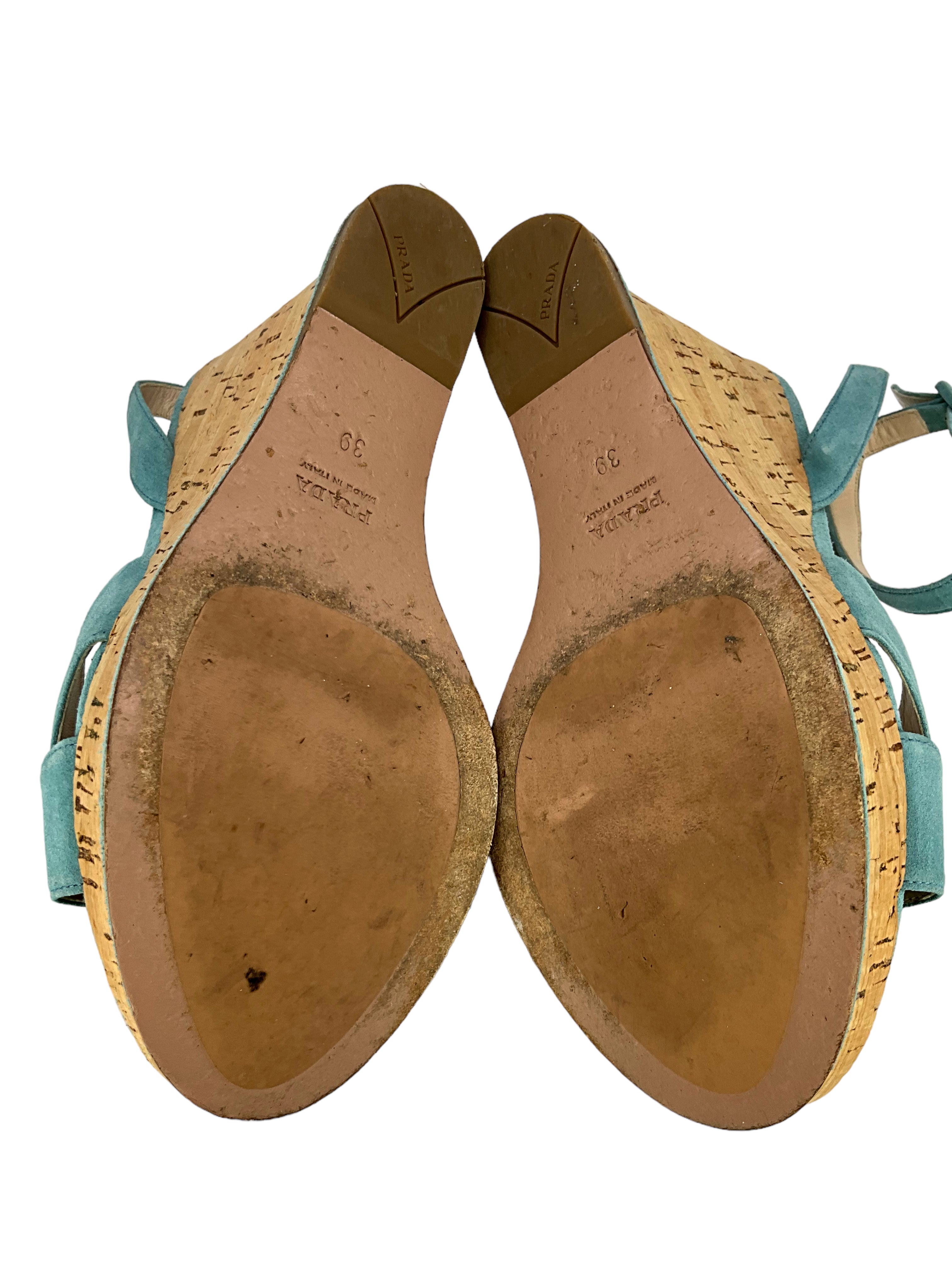 Prada Women's Strappy Suede Cork Platform Sandals - Size 9 | Luxury High Heel Summer Sandals for Women, Perfect for Beach Vacations & Date Nights