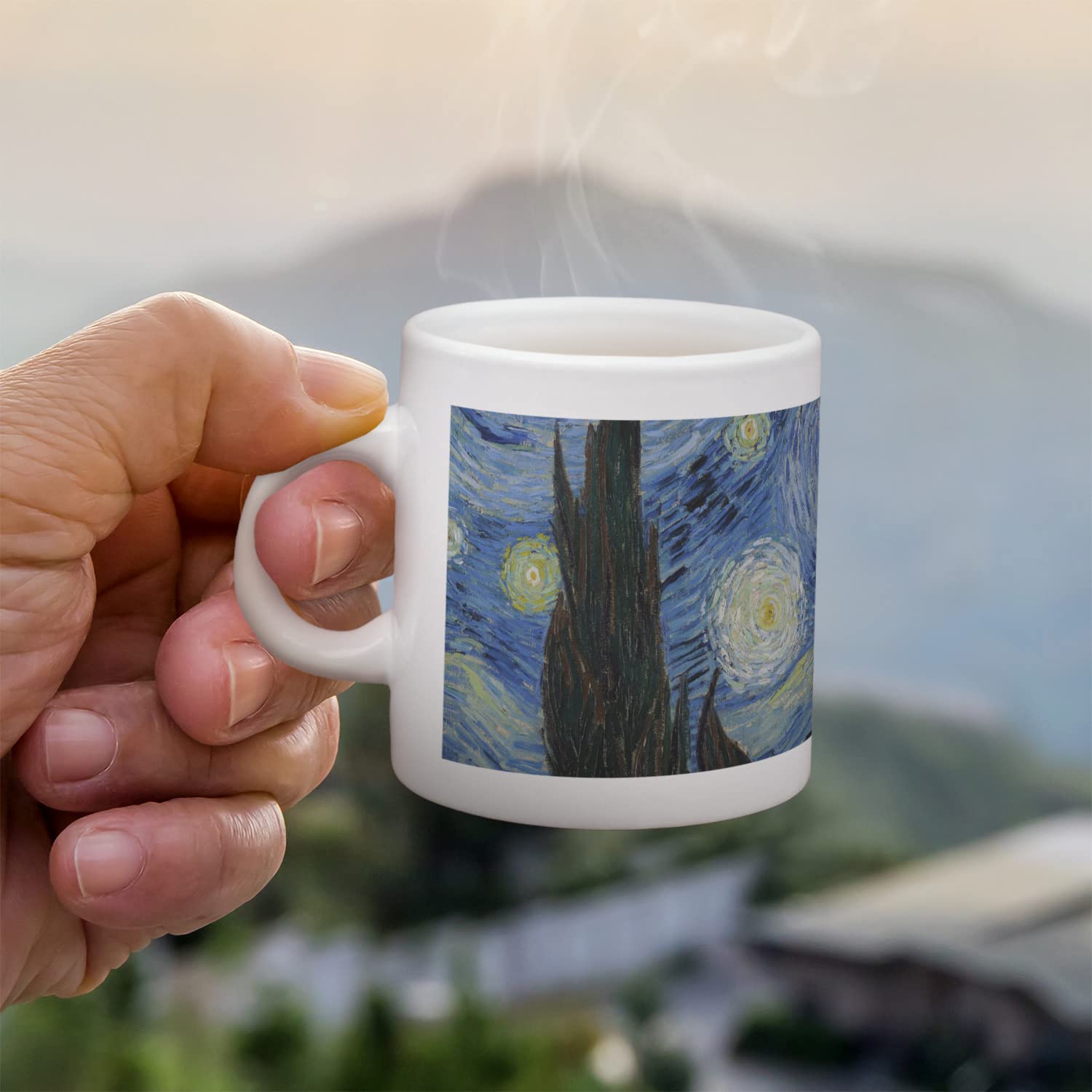 Van Gogh Starry Night Espresso Cups Set of 4 - Handmade Ceramic Coffee Mugs for Home, Office & Cafe Use - Perfect Gift for Art Lovers & Coffee Enthusiasts