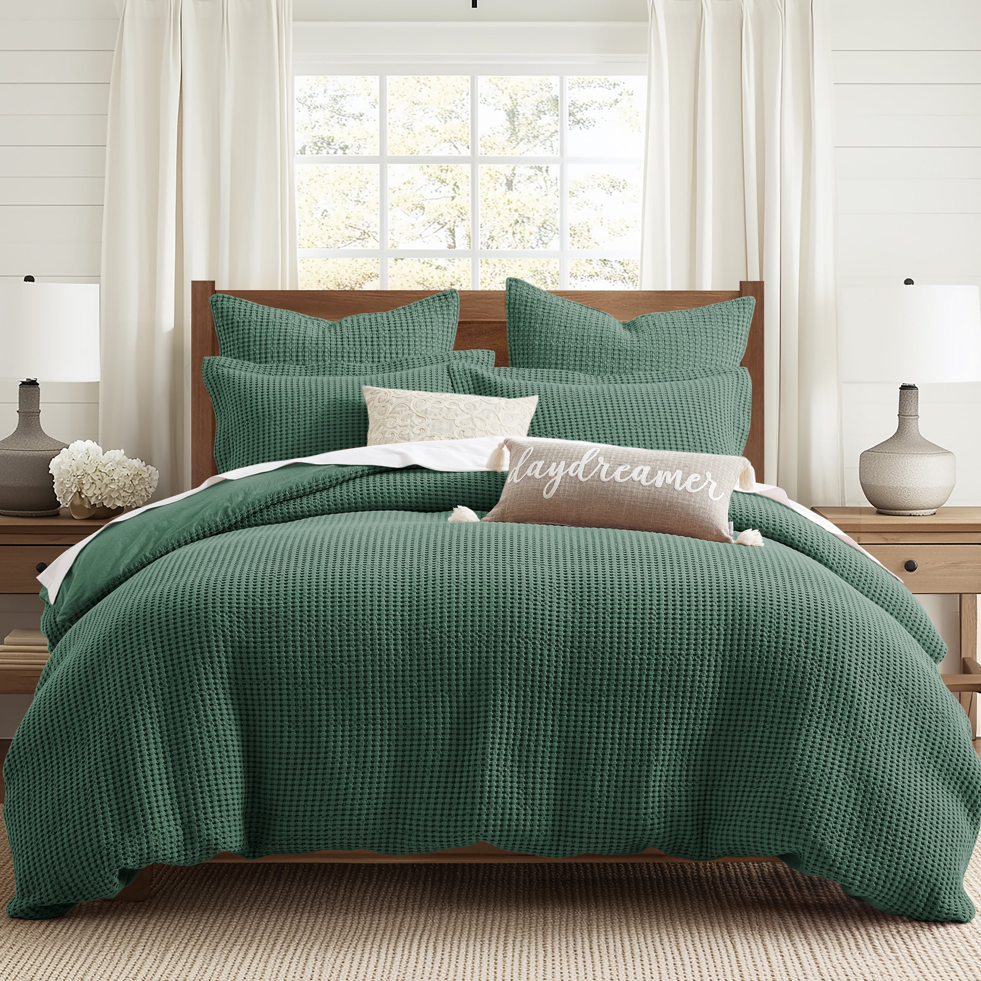 Mills Waffle Duvet Cover Set - Soft Textured Bedding for Cozy Comfort - Perfect for Master Bedroom, Guest Room & Dorm Decor