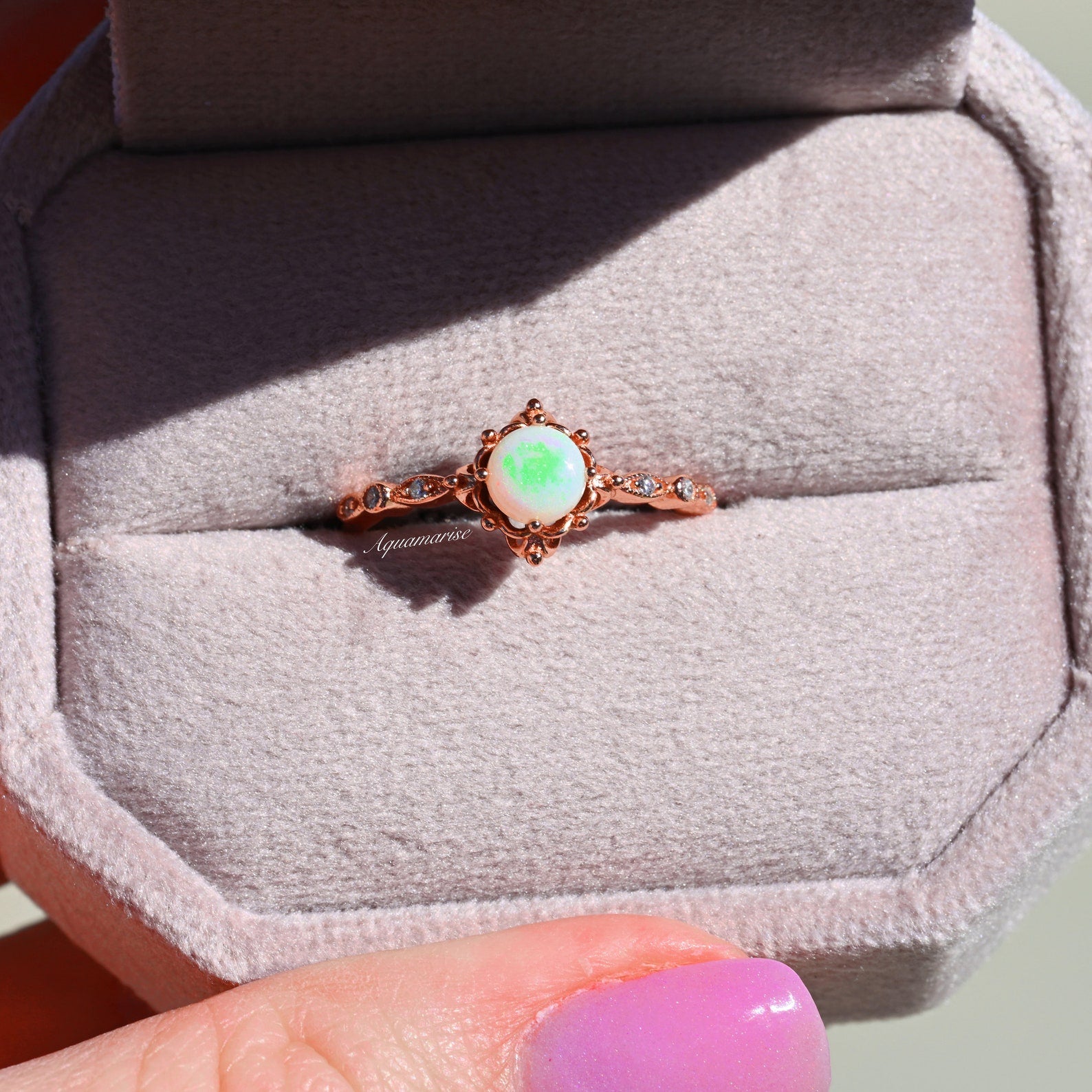 Natural Australian Opal Ring 14K Rose Gold Vermeil - Elegant Handmade Jewelry for Women, Perfect for Weddings, Anniversaries & Special Occasions