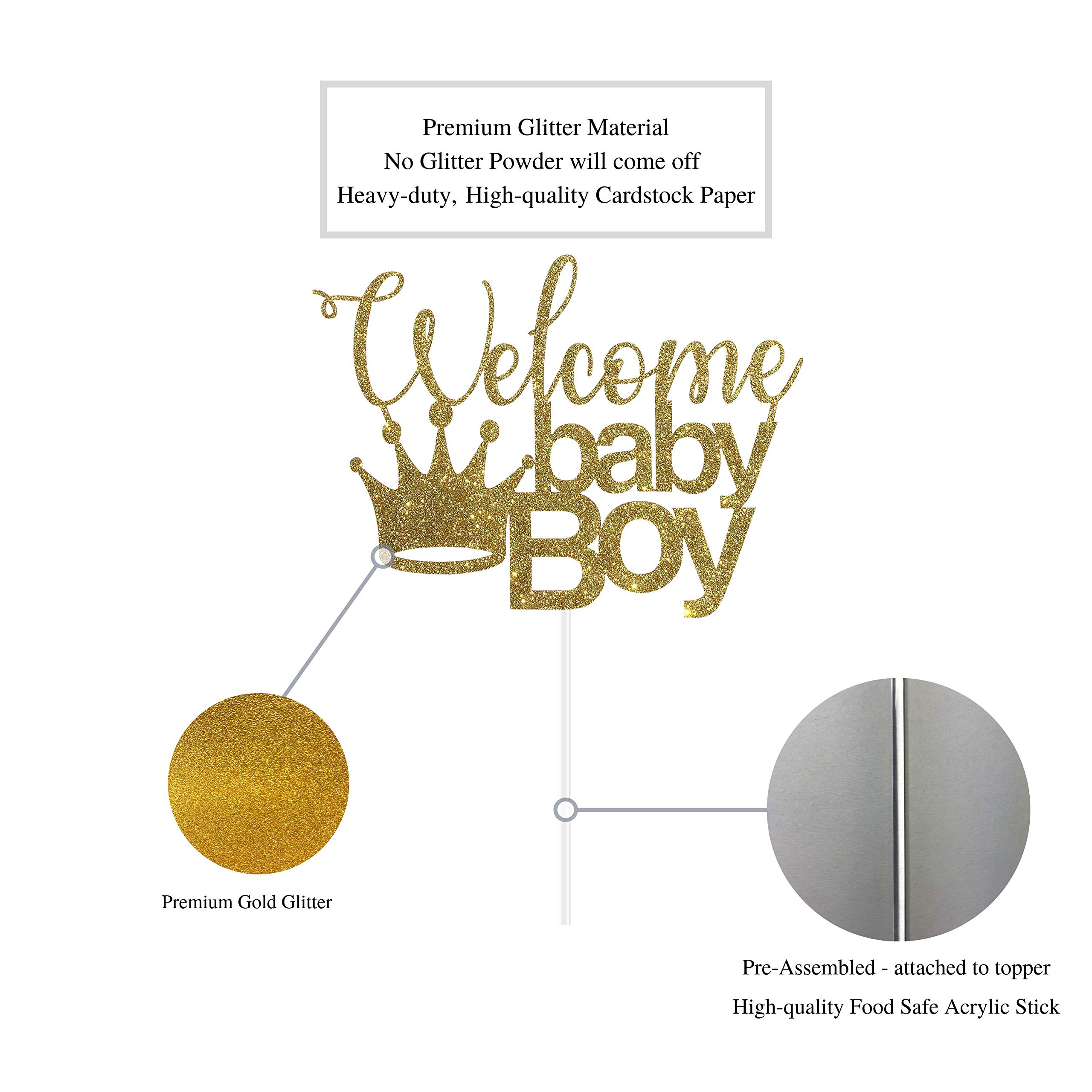 Premium Gold Glitter Crown Cake Topper for Baby Boy - Elegant Baby Shower Party Decorations | Perfect for Newborn Celebrations, Gender Reveals, and First Birthday Cakes