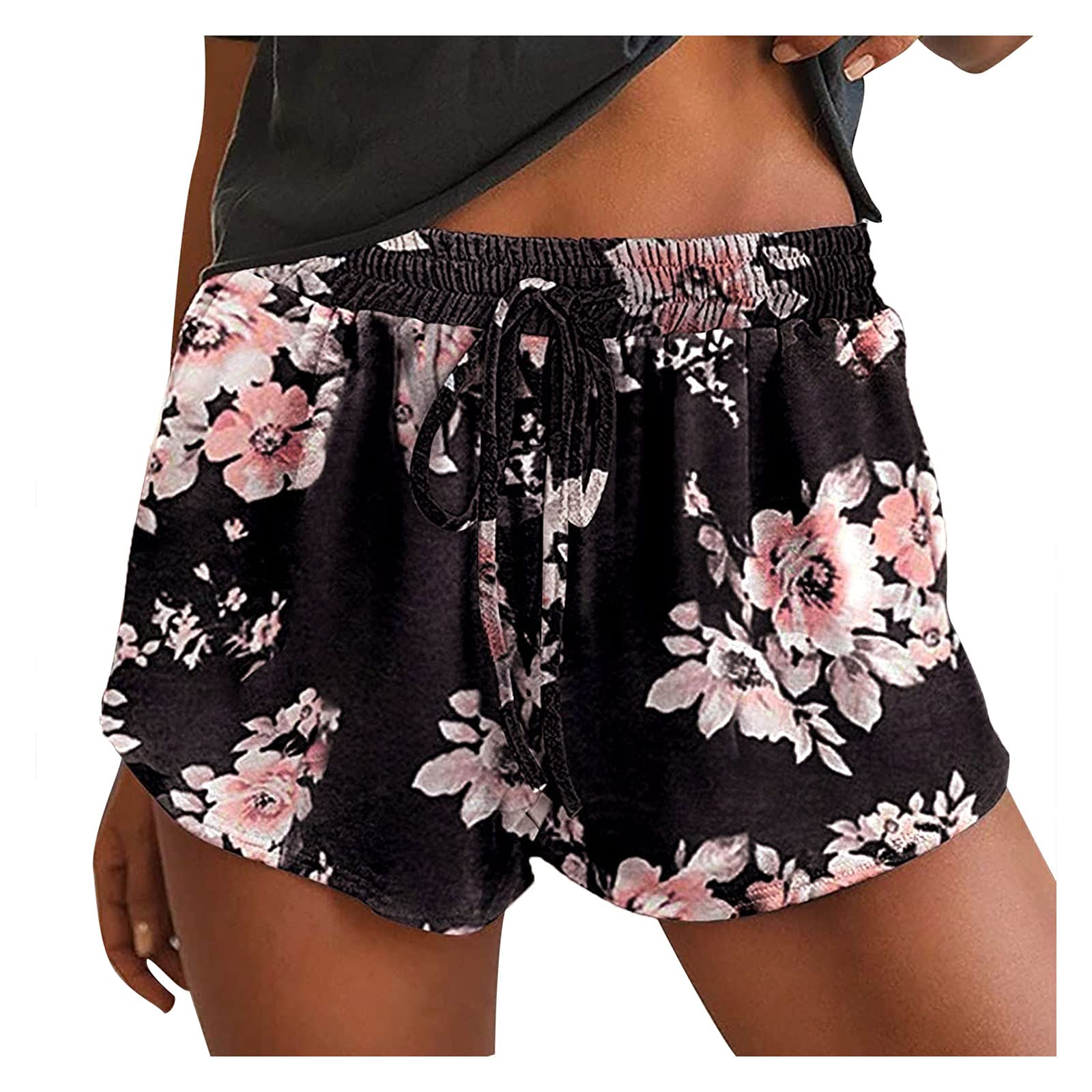FMCHICO Women's Casual Summer Shorts with Drawstring & Elastic Waist - Flowy Printed Lounge Shorts for Beach, Yoga, and Home Comfort