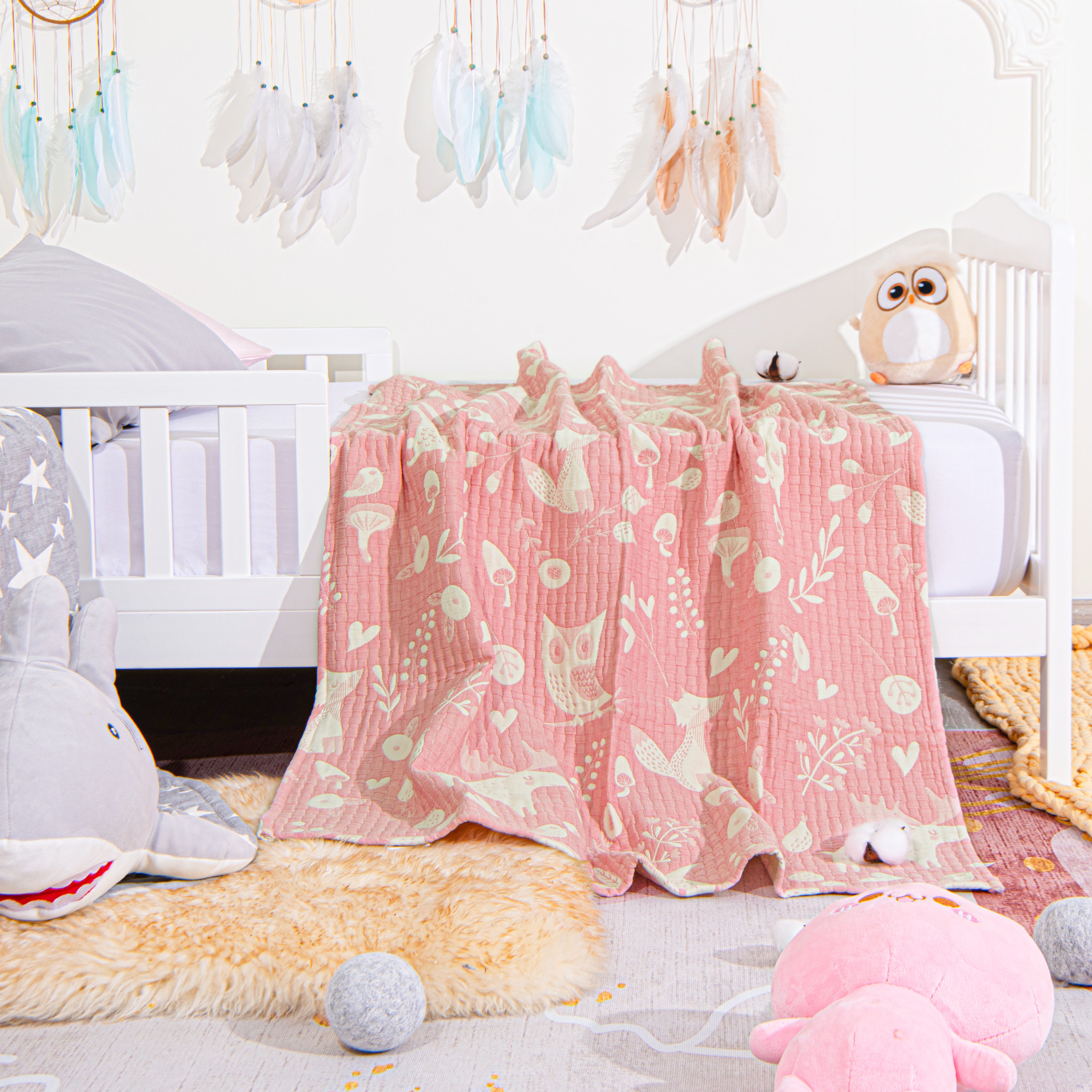 3 Layer Muslin Cotton Jacquard Toddler Blanket - Soft Baby Swaddle Blanket for Boys & Girls | NTBAY® | Perfect for Nursery, Stroller, Car Seat & Photo Shoots