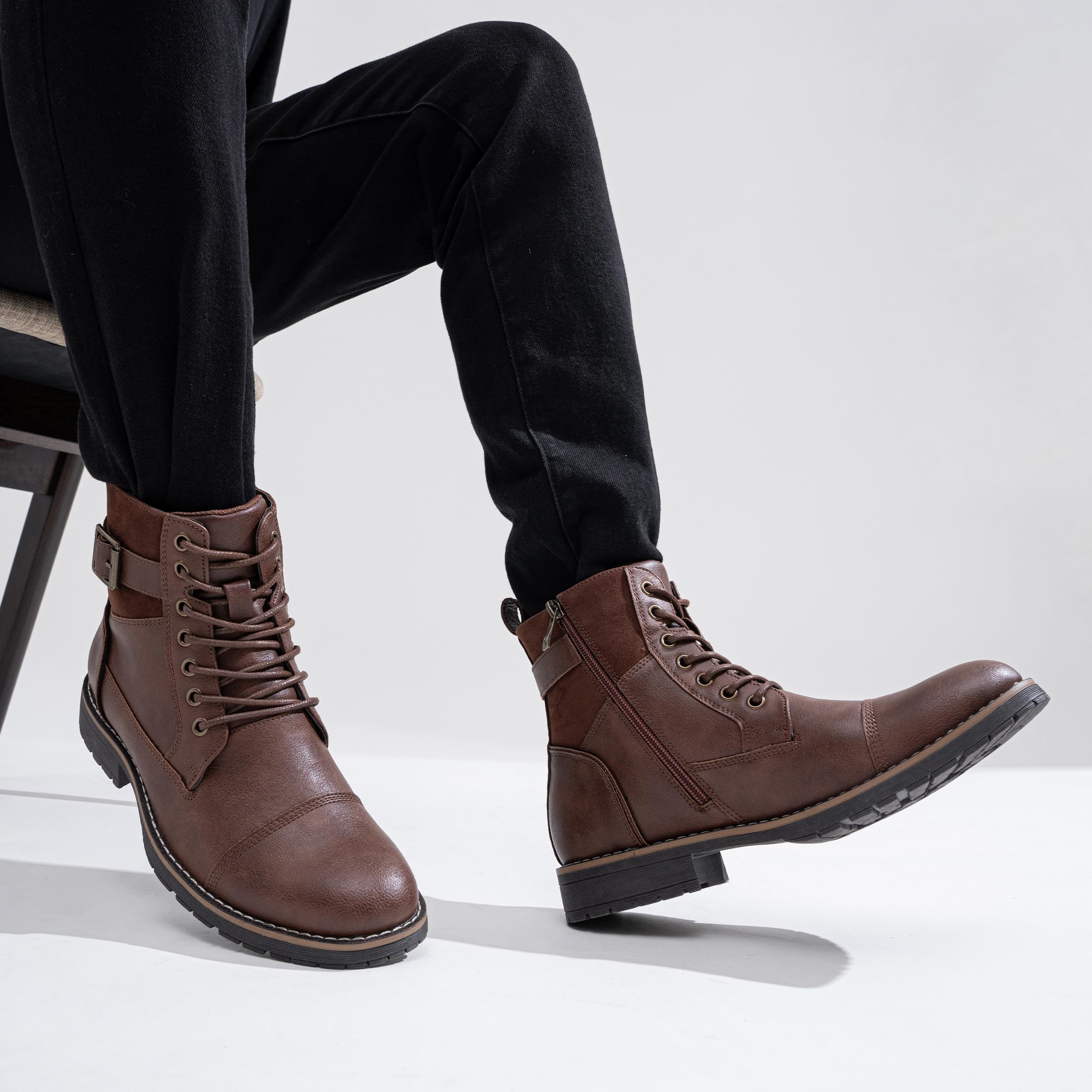 Vostey Men's Casual Motorcycle Combat Ankle Boots - Stylish Dress Boots for Everyday Wear & Outdoor Activities
