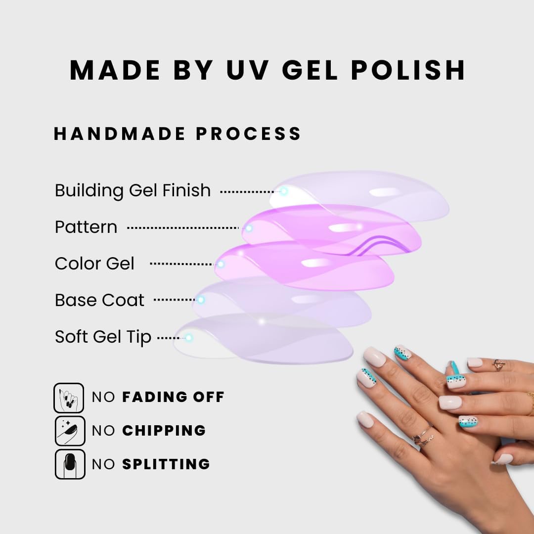 Premium Fake Press-On Nails - Dandelion in Summer Set of 20 | Reusable Full Coverage UV Gel Coated Artificial Nails | Easy to Use & Time-Saving | Perfect for Parties, Weddings, Date Nights & Daily Wear | Stick-On Nail Extensions for Both Hands