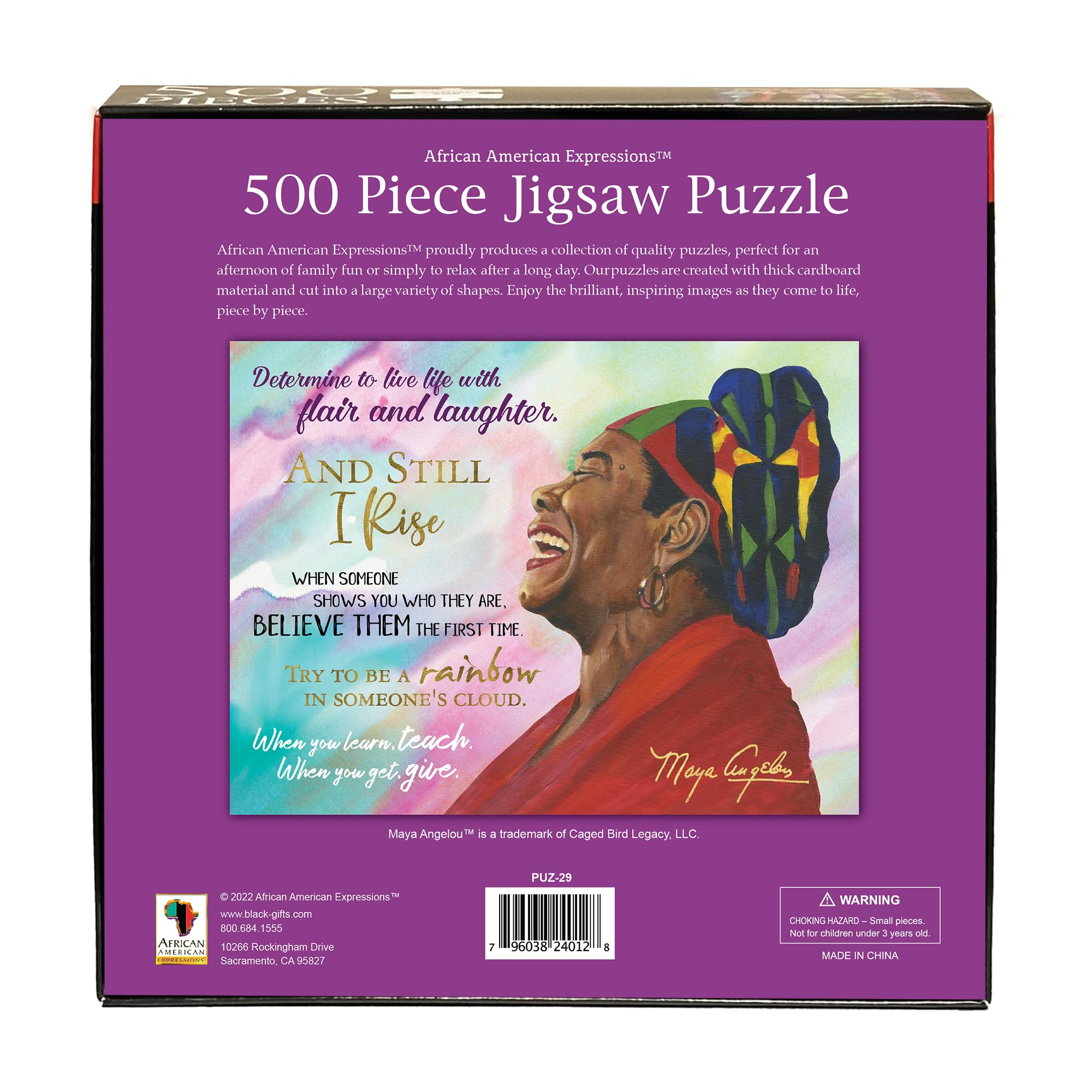 500 Piece Maya Angelou Inspirational Quote Jigsaw Puzzle for Adults - African American Art & Wisdom Collection - Perfect for Relaxation, Stress Relief & Home Decor