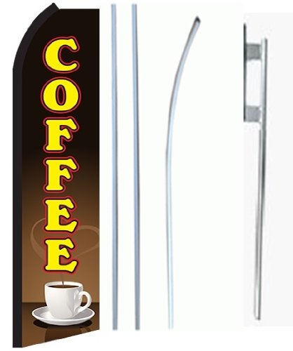 Premium 3x5ft Coffee Sale Feather Flag with Heavy-Duty Pole & Ground Spike - Perfect for Outdoor Advertising, Grand Openings, and Retail Promotions