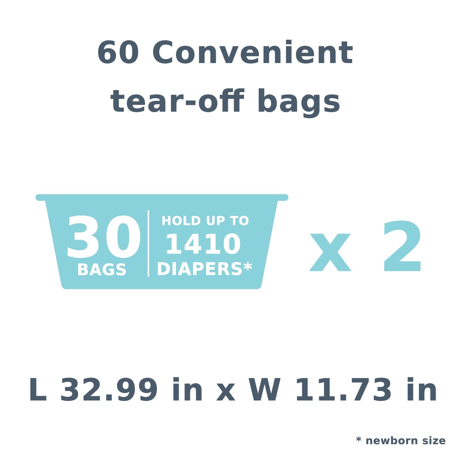 OFTY Diaper Refill Bags - 60 Count, Compatible with Diaper Genie Easy Roll | Holds 2820 Newborn Diapers (16 Months Supply) | Odor Control for Nursery, Baby Room & Travel