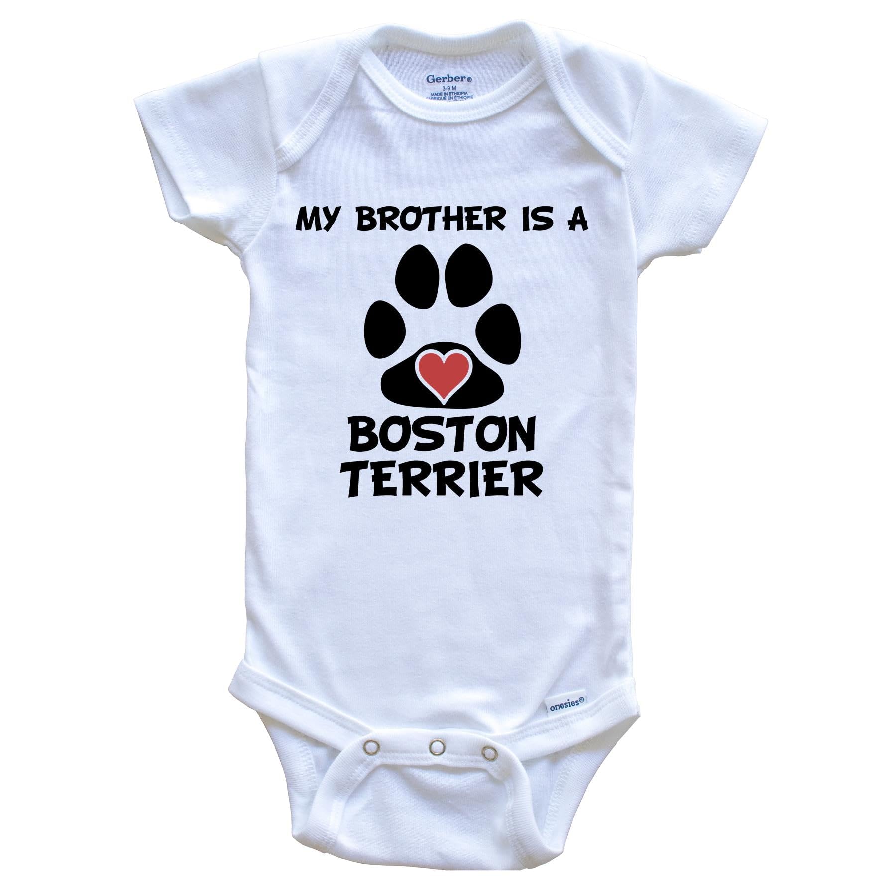 My Brother is a Boston Terrier Onesie - Adorable Dog Print Baby Bodysuit for Newborns & Infants | Perfect for Family Photos, Pet Lovers & Cute Outfits