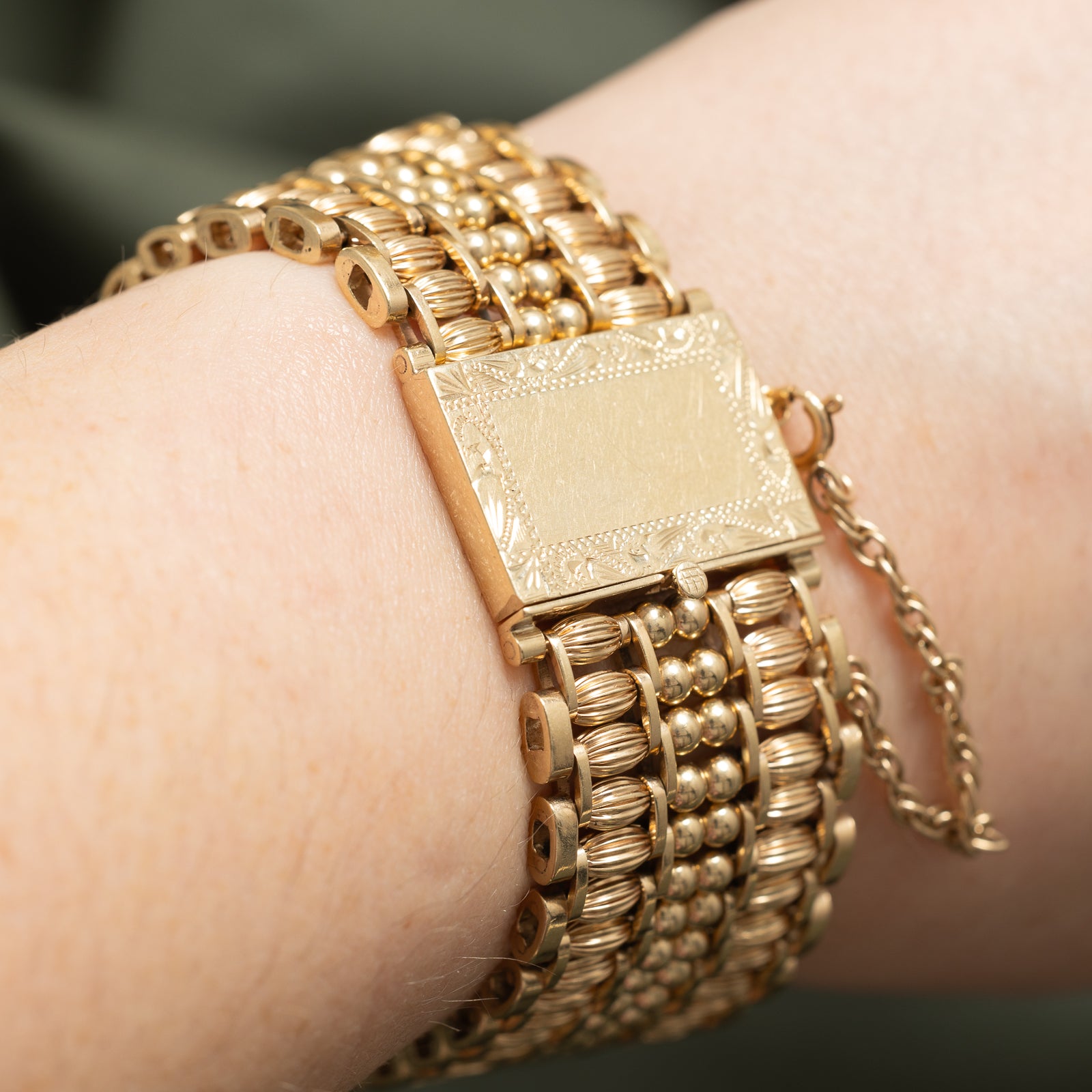 14K Yellow Gold Ornate Beaded Bracelet for Women | 25.07mm Adjustable Length | Elegant Jewelry Gift for Birthday, Anniversary & Special Occasions