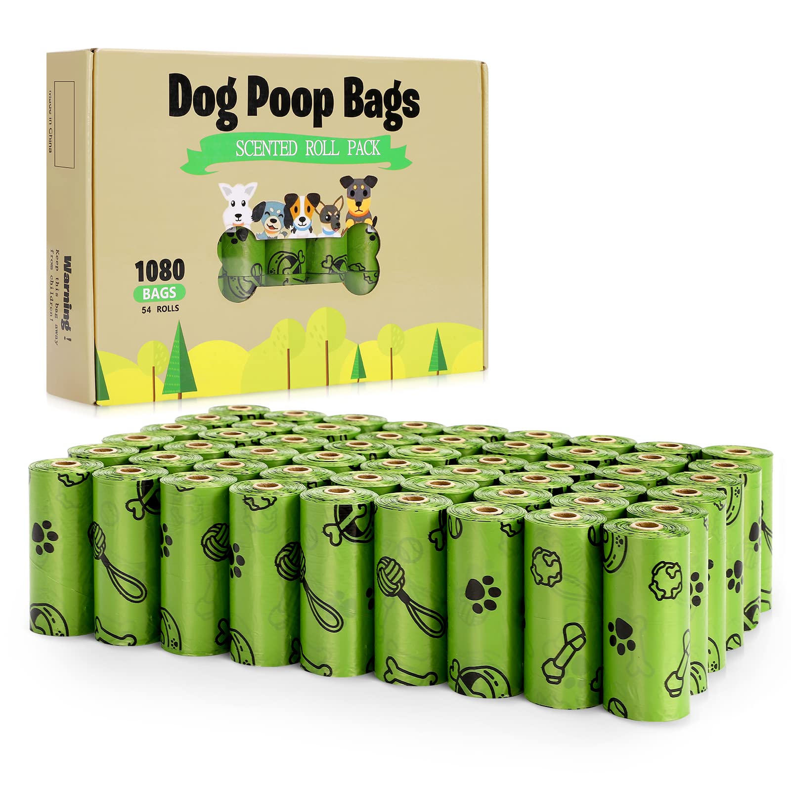 **1080 Count Dog Poop Bags Bulk Value Pack - Extra Thick Leak-Proof & Scented Dog Waste Bags for Clean & Easy Pickup - Perfect for Walks, Parks & Travel**