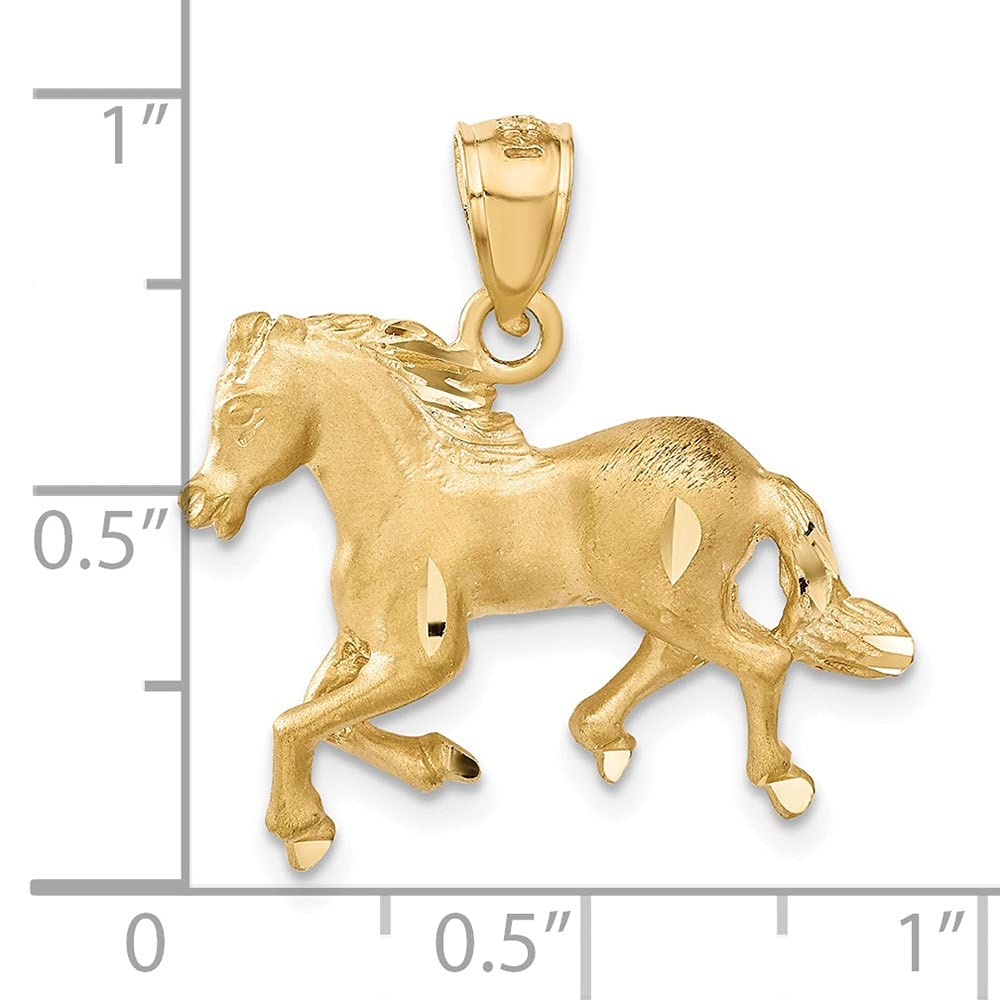 The Black Bow 14k Yellow Gold Satin and Diamond Cut Horse Pendant, 22mm - Perfect for Elegant Jewelry Gifts and Special Occasions