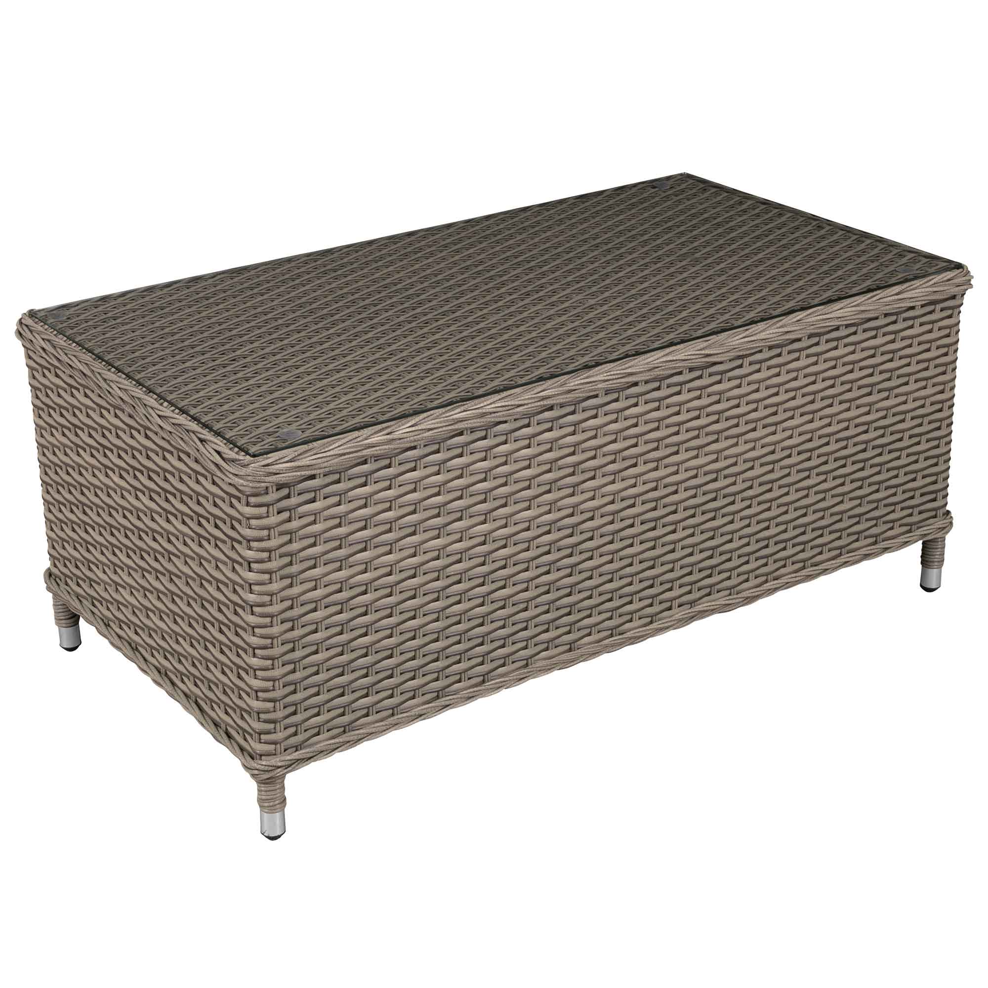 Chester Rattan Wicker Outdoor Coffee Table with Tempered Glass Top - Brown (DG71) | Weather-Resistant Patio Furniture for Garden, Poolside & Backyard Relaxation